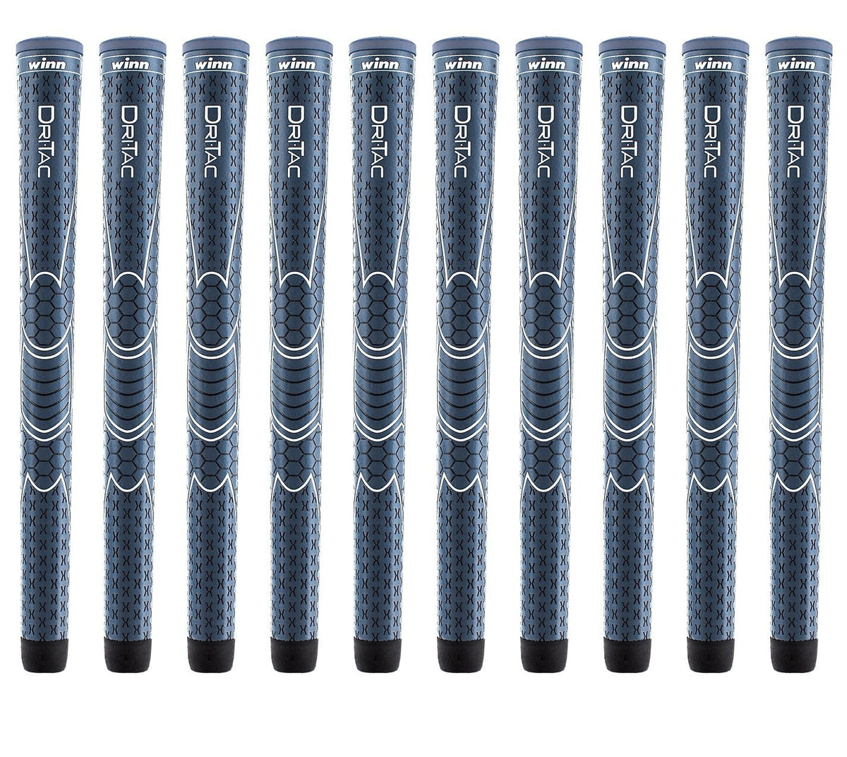 Set of 10 Navy Winn Dri-Tac Midsize Golf Grips - Shock Absorption & Tacky Feel