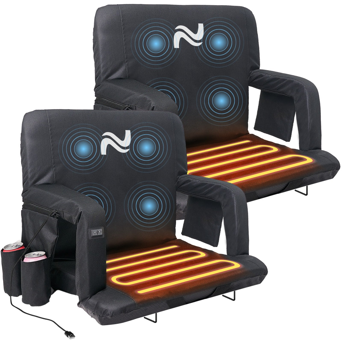 Heated Stadium Seats with Massage & Reclining Support for Bleachers