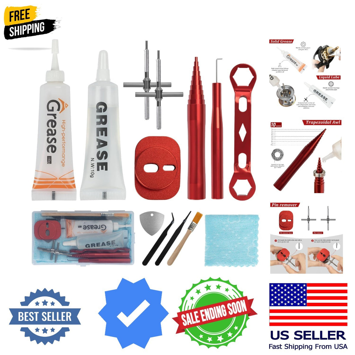 Fishing Reel Repair Tool Kit 13 Pcs for Maintenance & Cleaning