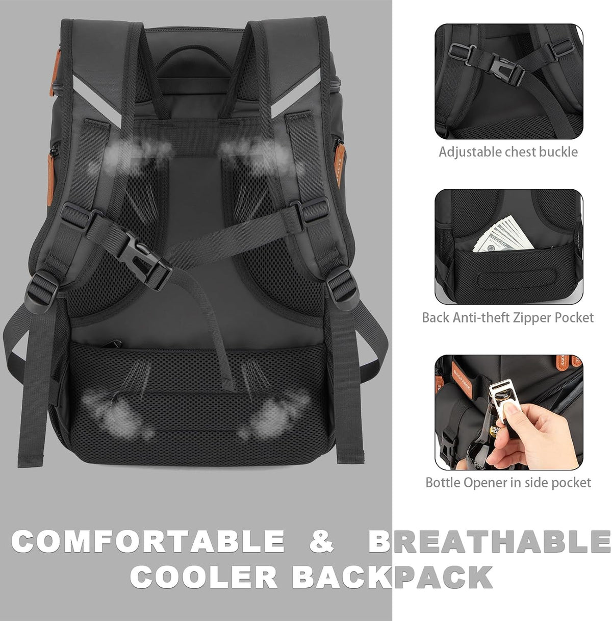 Insulated Leakproof Cooler Backpack 33/45 Cans with Double Deck, 30L