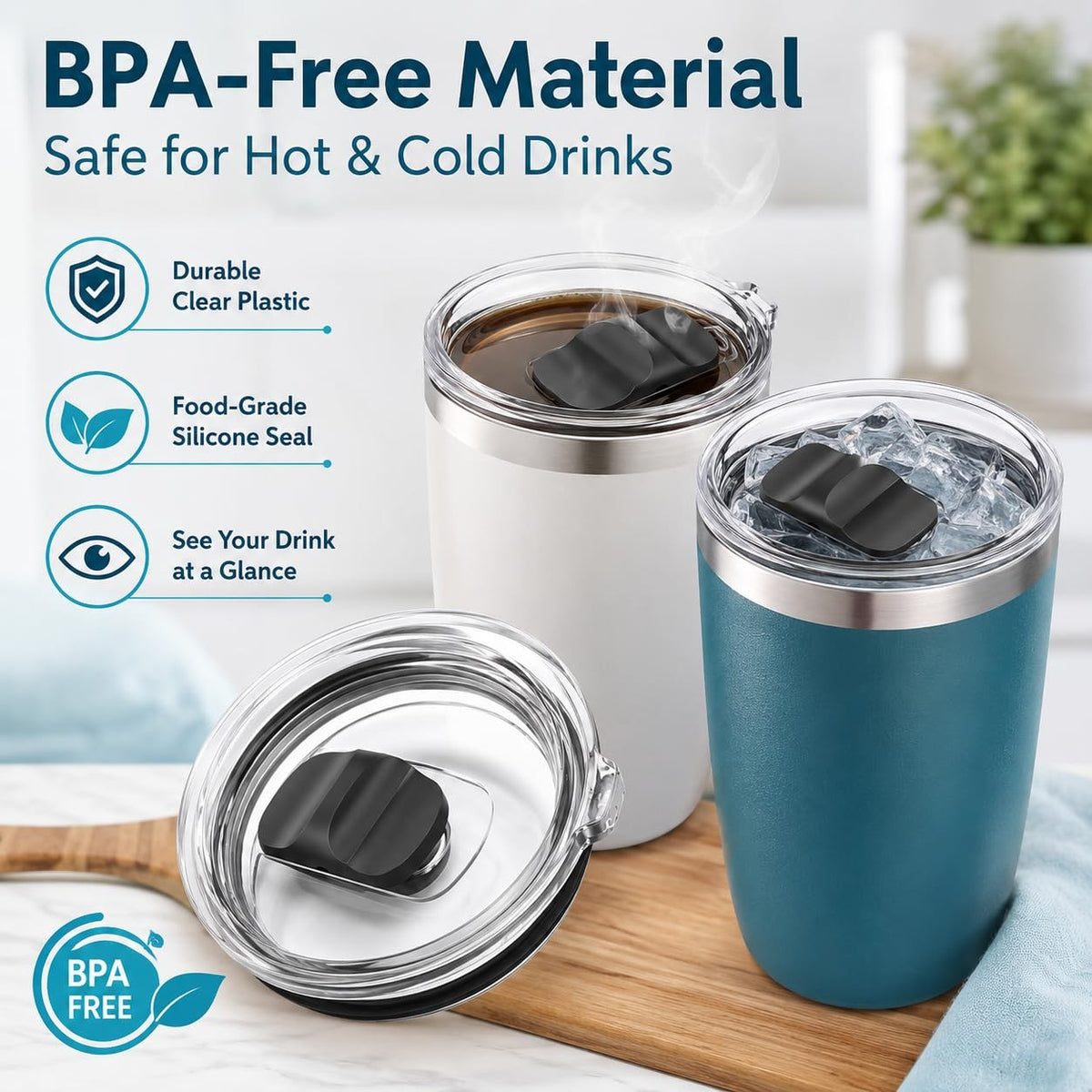 Magnetic Spill-Proof Tumbler Lids 3 Pack for 20 oz Travel Cups