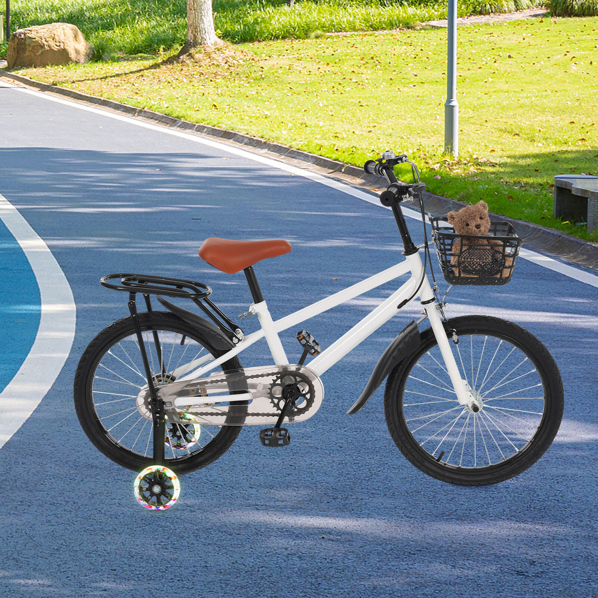 18 Inch Kids Bicycle with Training Wheels & Basket for Children 6-8 Years