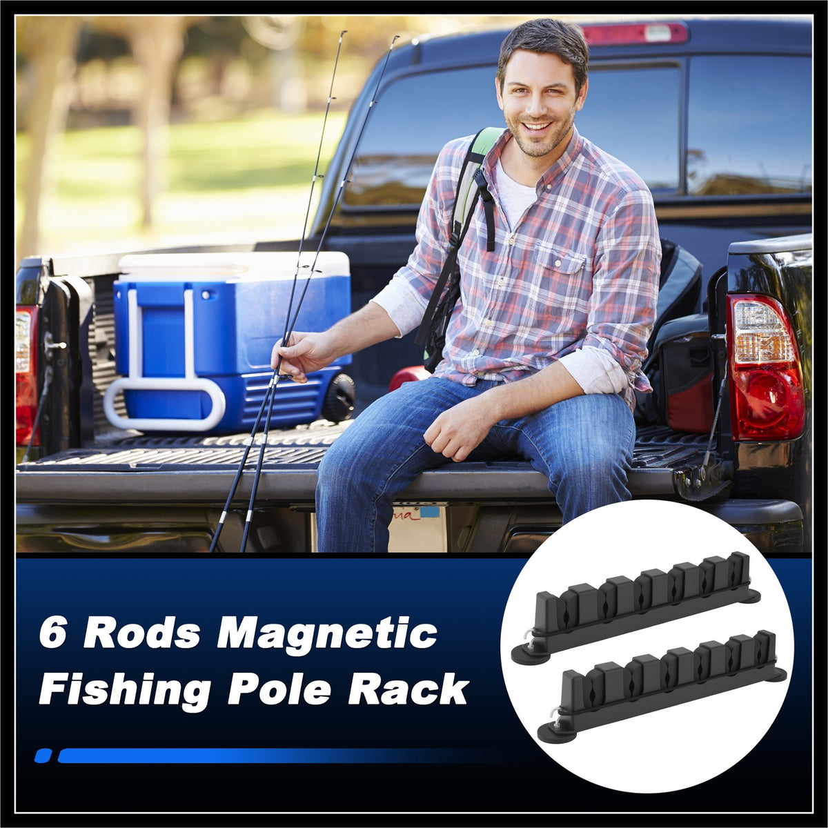 Magnetic Fishing Rod Holder Set with Elastic Rope - 6 Rod Storage for Boat Truck Pickup