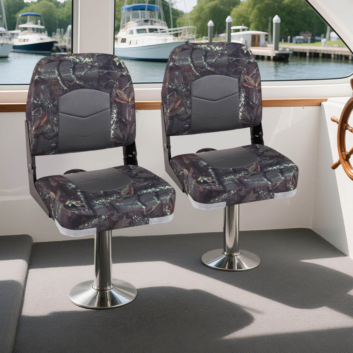 2-Pack Folding Boat Seats with Thick Cushions and Weatherproof Hinges