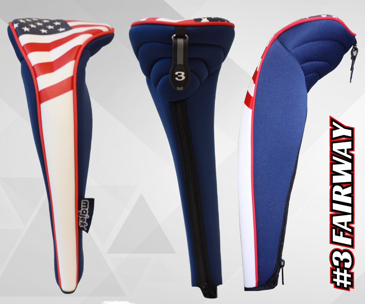 Golf Fairway Wood Headcover with Zipper & Number Tag - Neoprene, Patriotic Design