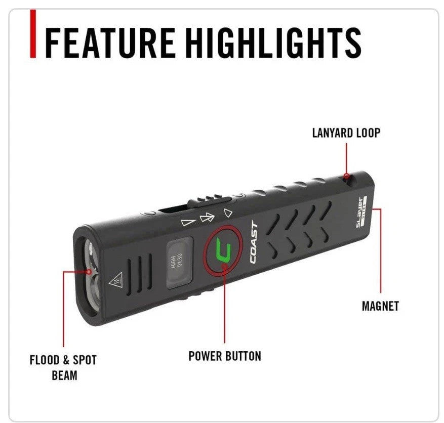 2000 Lumens USB-C Rechargeable Tactical Flashlight - Magnet & Outdoor Use