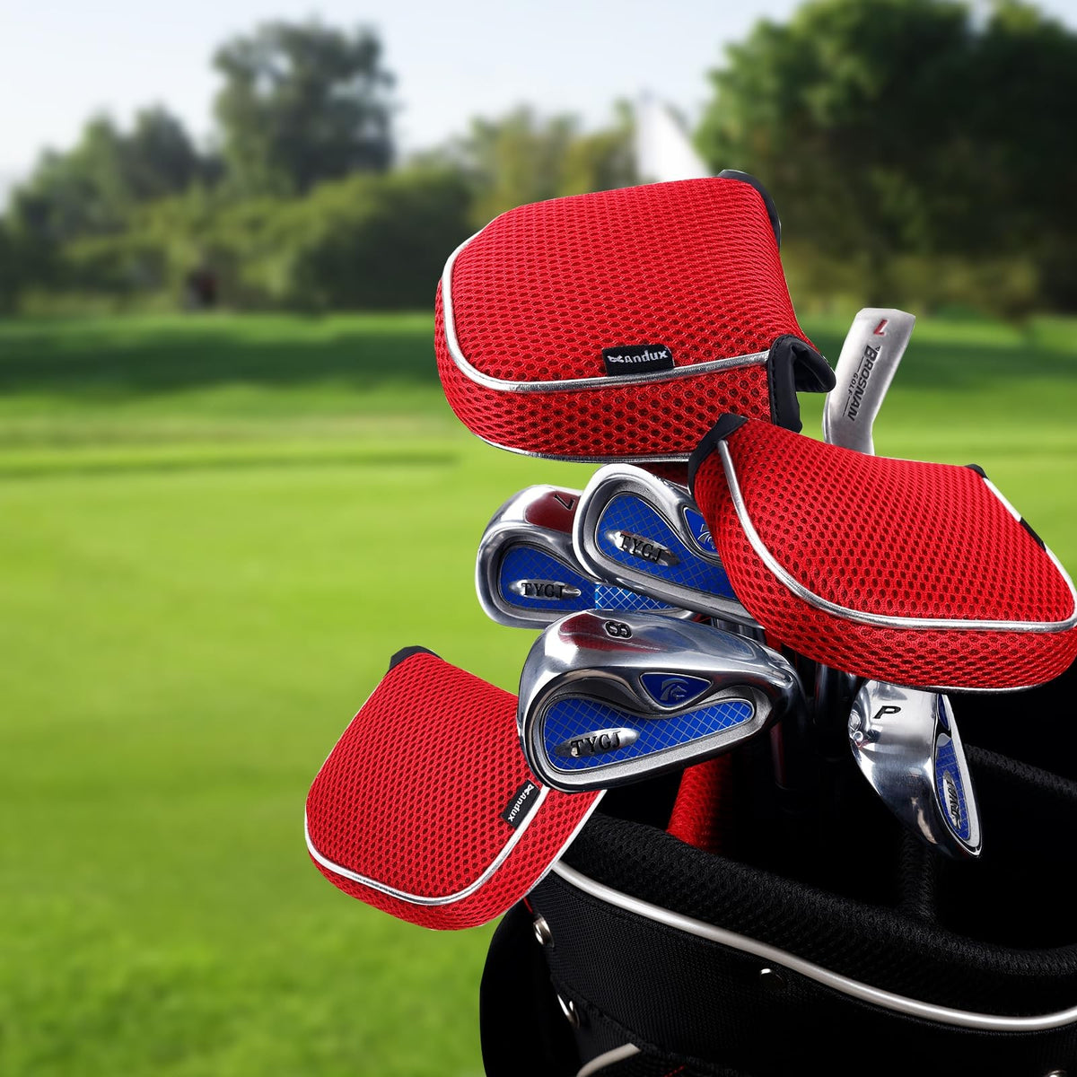Golf Putter Head Cover Square for Low Center Shaft, Red - Protect & Identify Clubs
