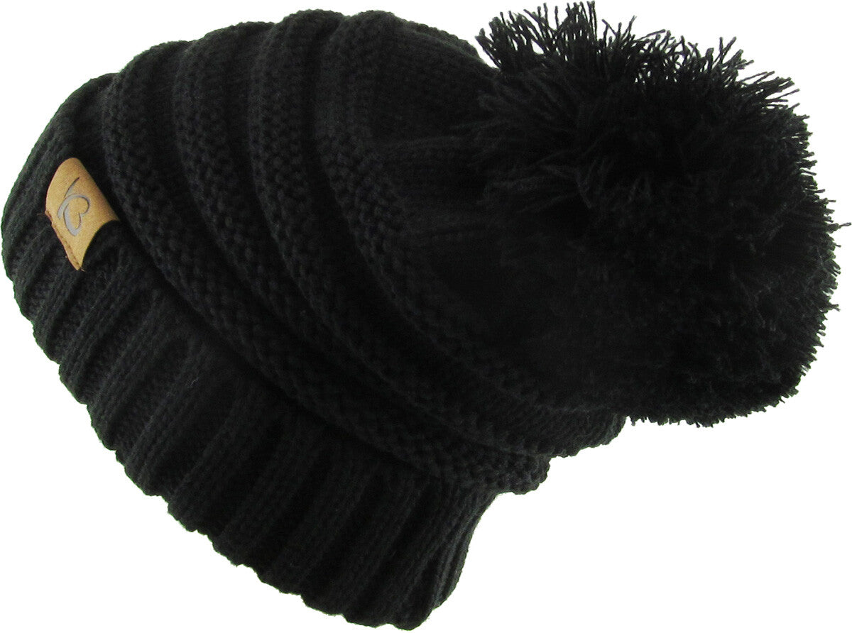 Chunky Cable Knit Slouch Pom Beanie Oversized Winter Ski Hat for Women