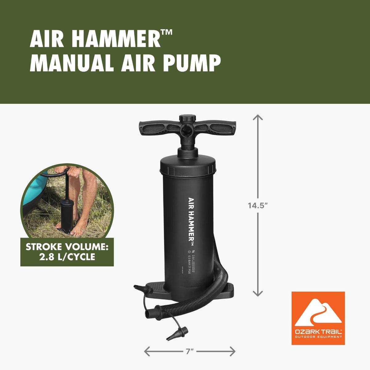 Manual Air Pump for Camping and Outdoor Gear, 14.5 Inches