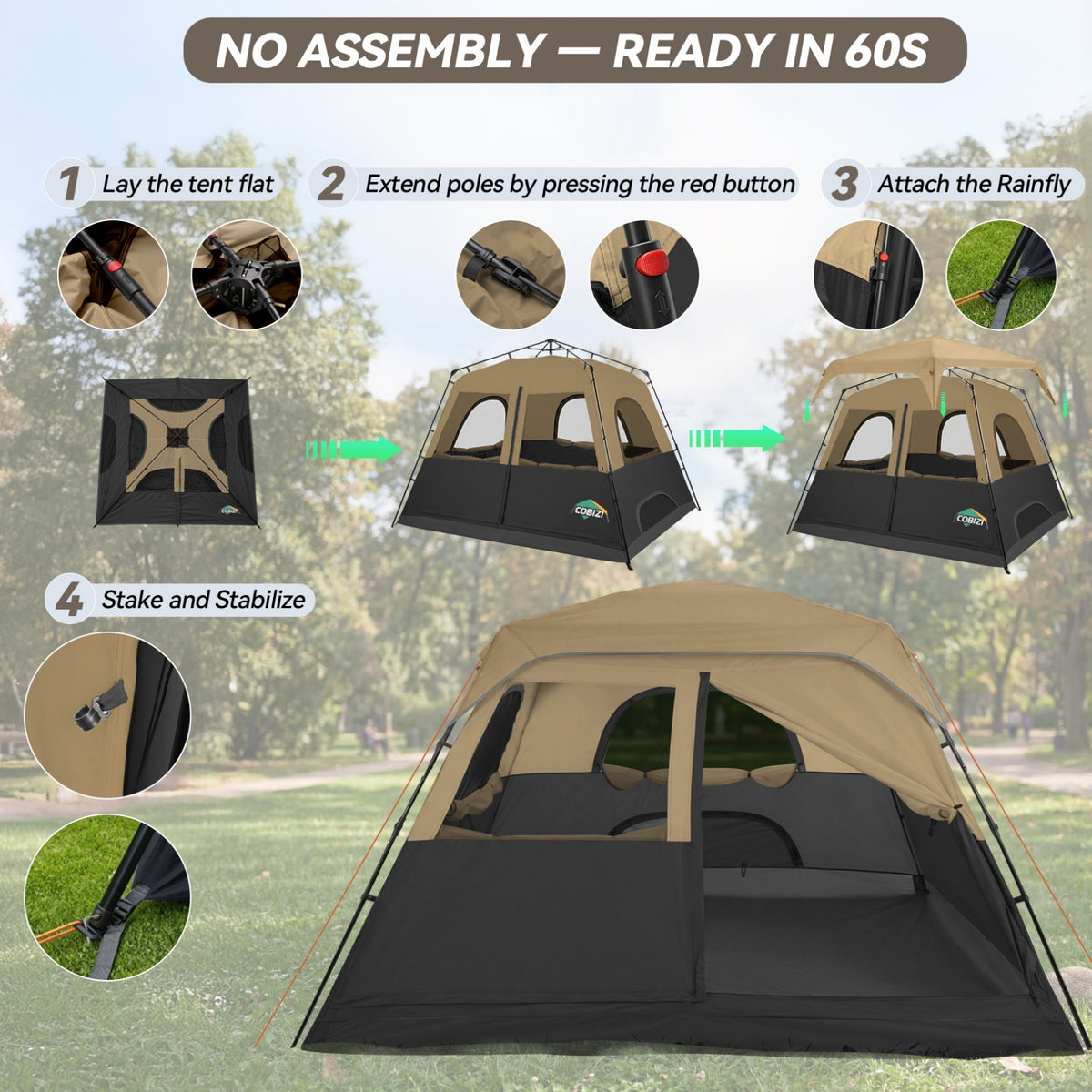 8-Person Camping Tent Waterproof Windproof Easy Setup Backpacking Shelter