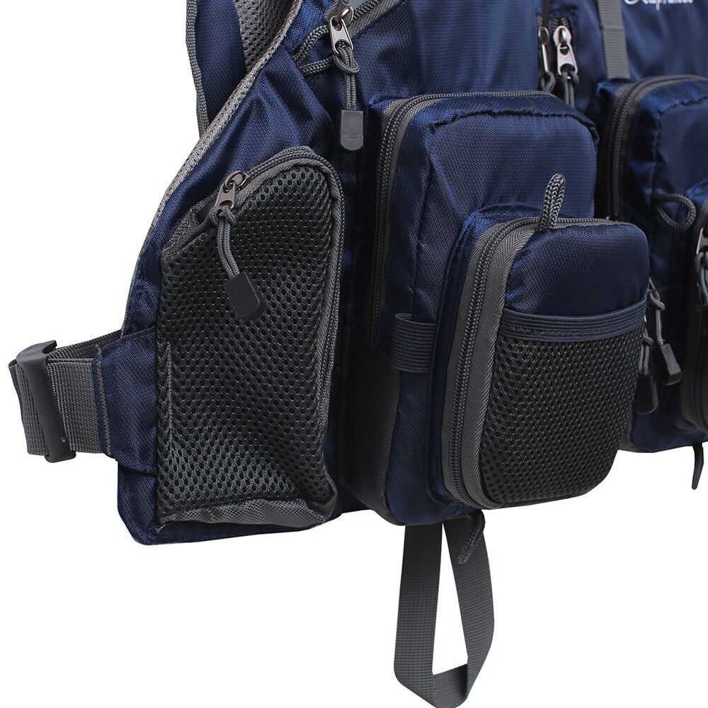 Fly Fishing Vest Adjustable Breathable Mesh Lightweight Packable Blue One Size