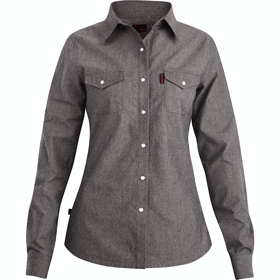 Women's Grey Midweight Flannel Button-Up Base Layer Shirt