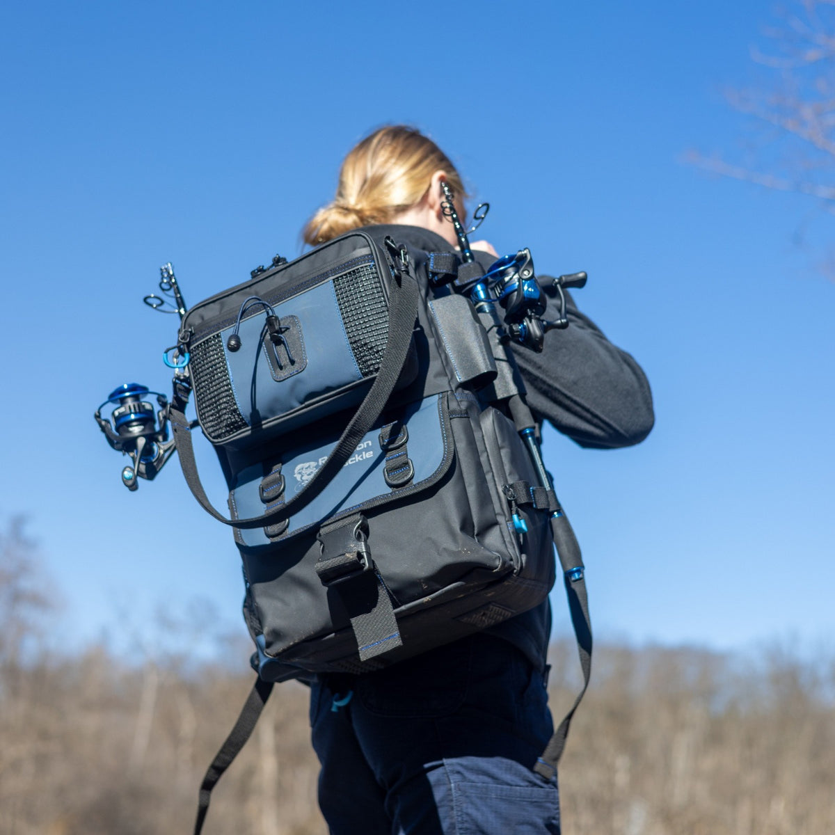 Fishing Tackle Backpack with Detachable Bait Binder - Heavy-Duty Water-Resistant Storage
