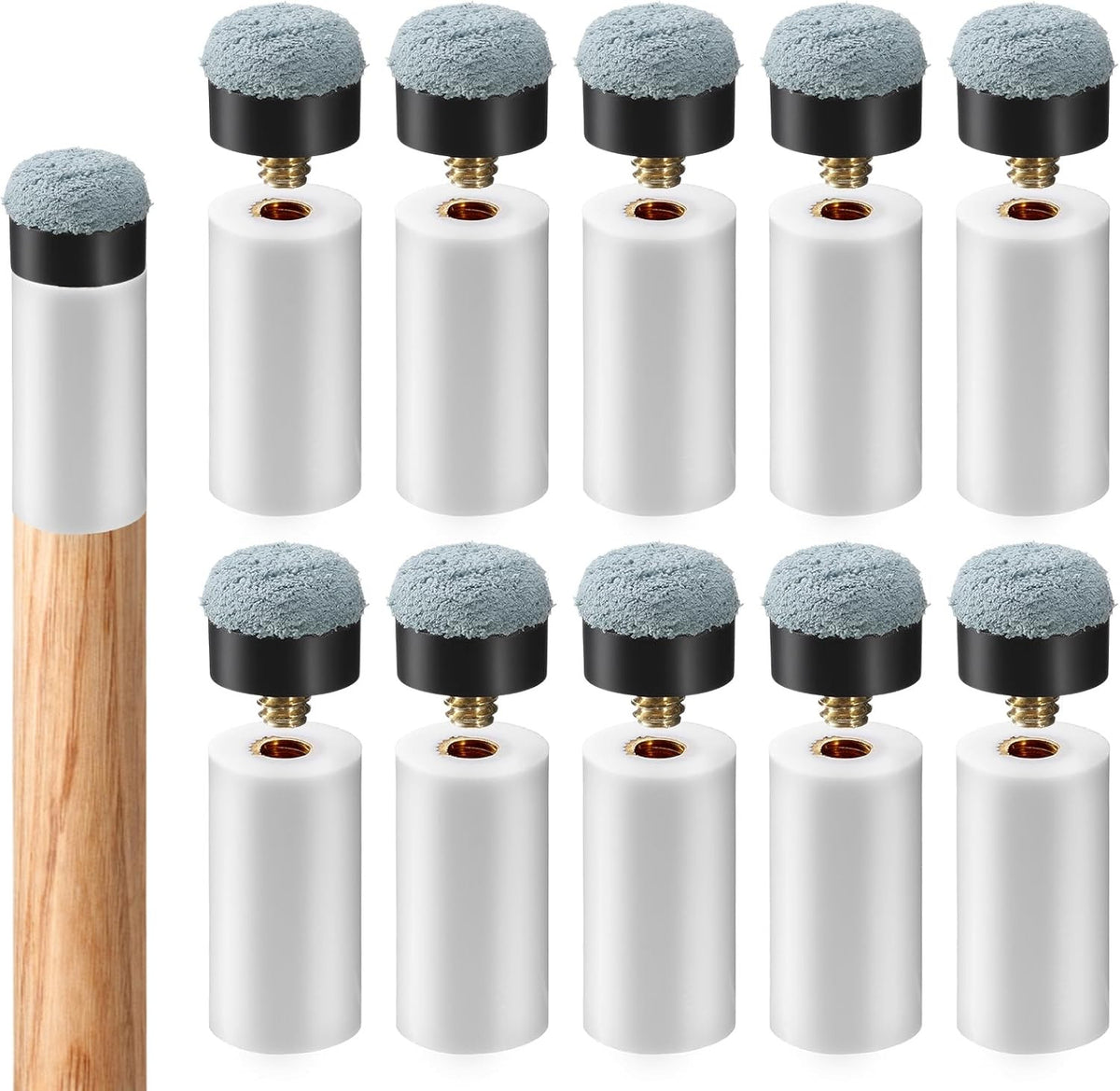 10 Sets White Pool Cue Tips Replacement Kit with Screw-On Sleeves