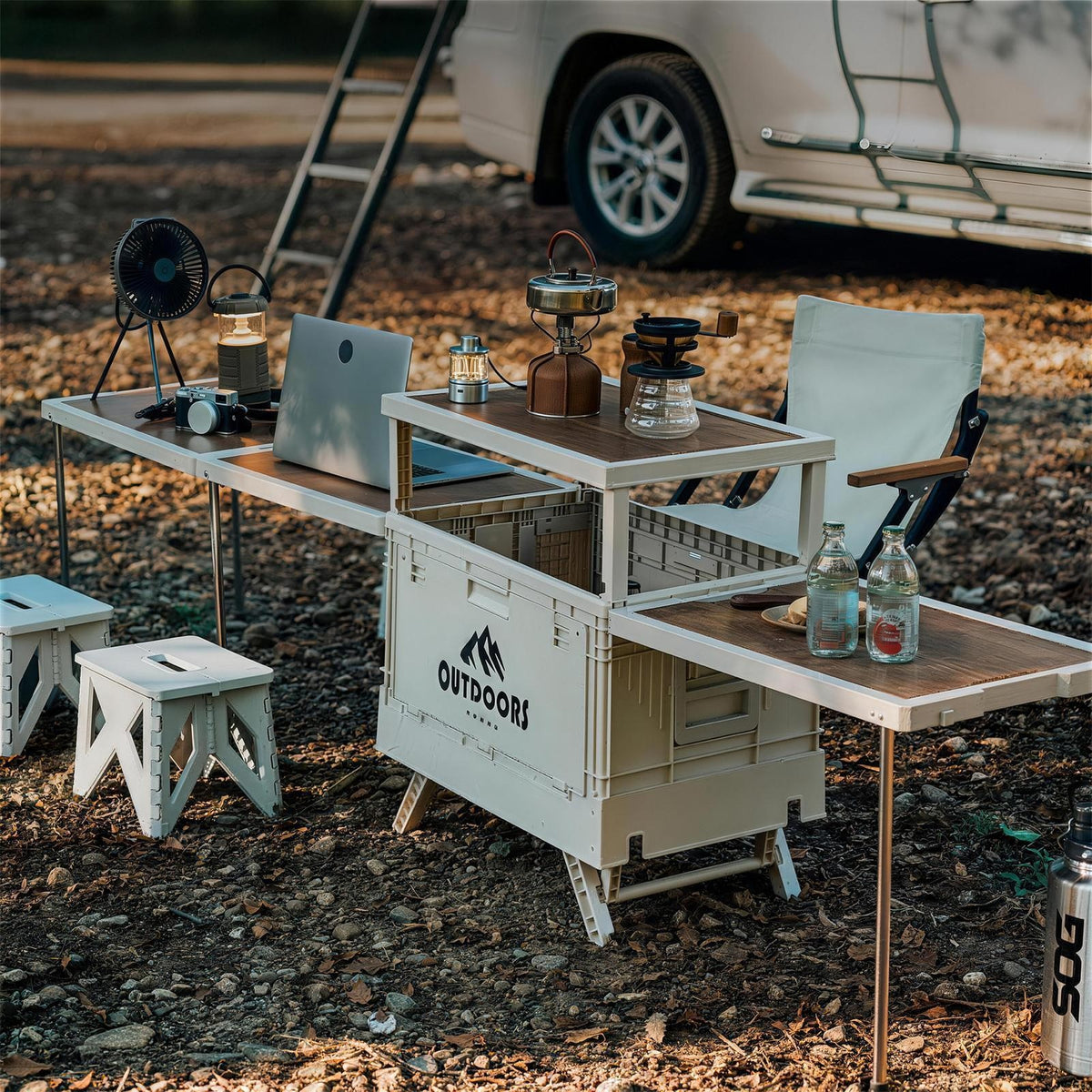 All-in-One Camping Kitchen Storage and Prep Table - Portable Folding Design