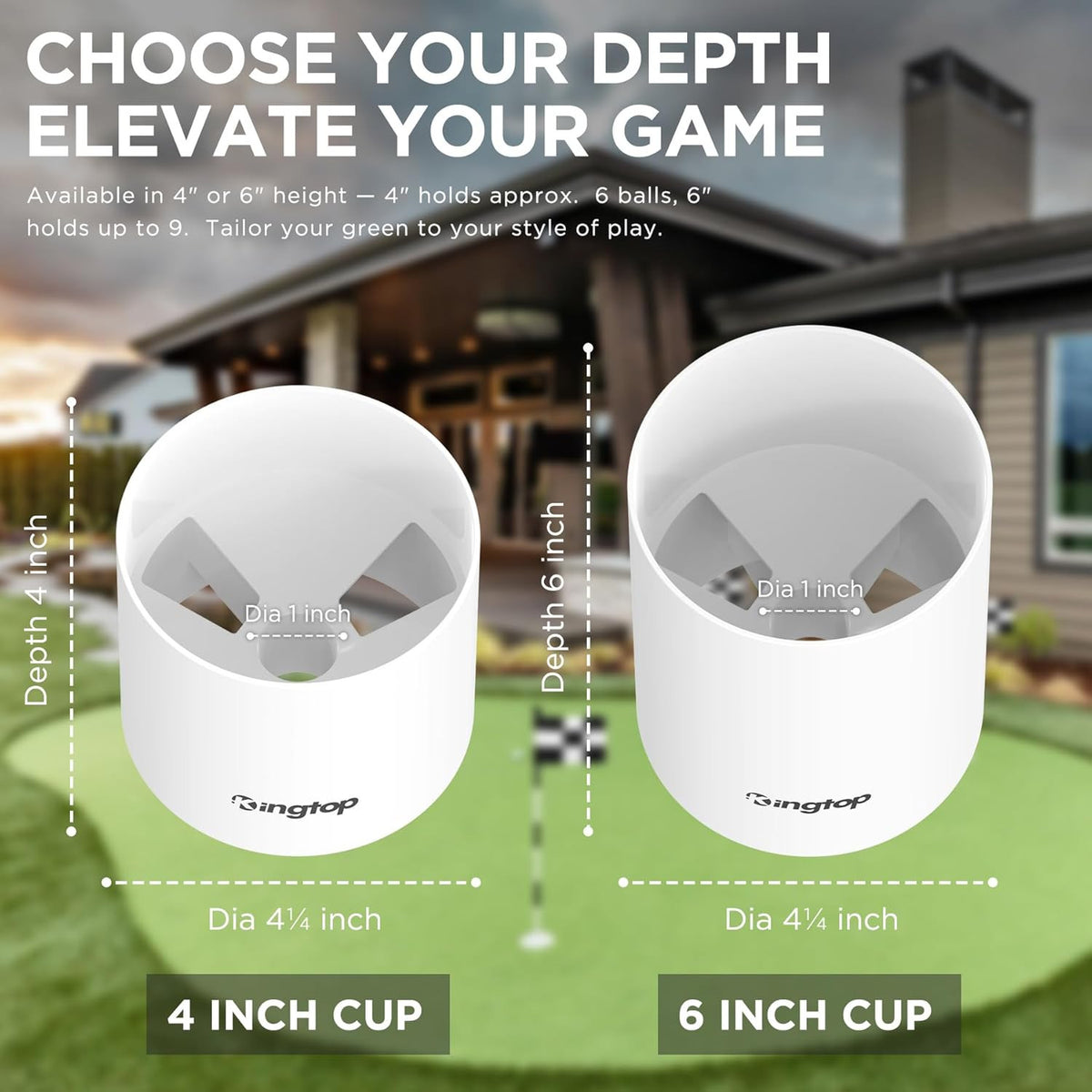 Golf Hole Cups for Practice Putting Greens - 4 or 6 Inches Deep