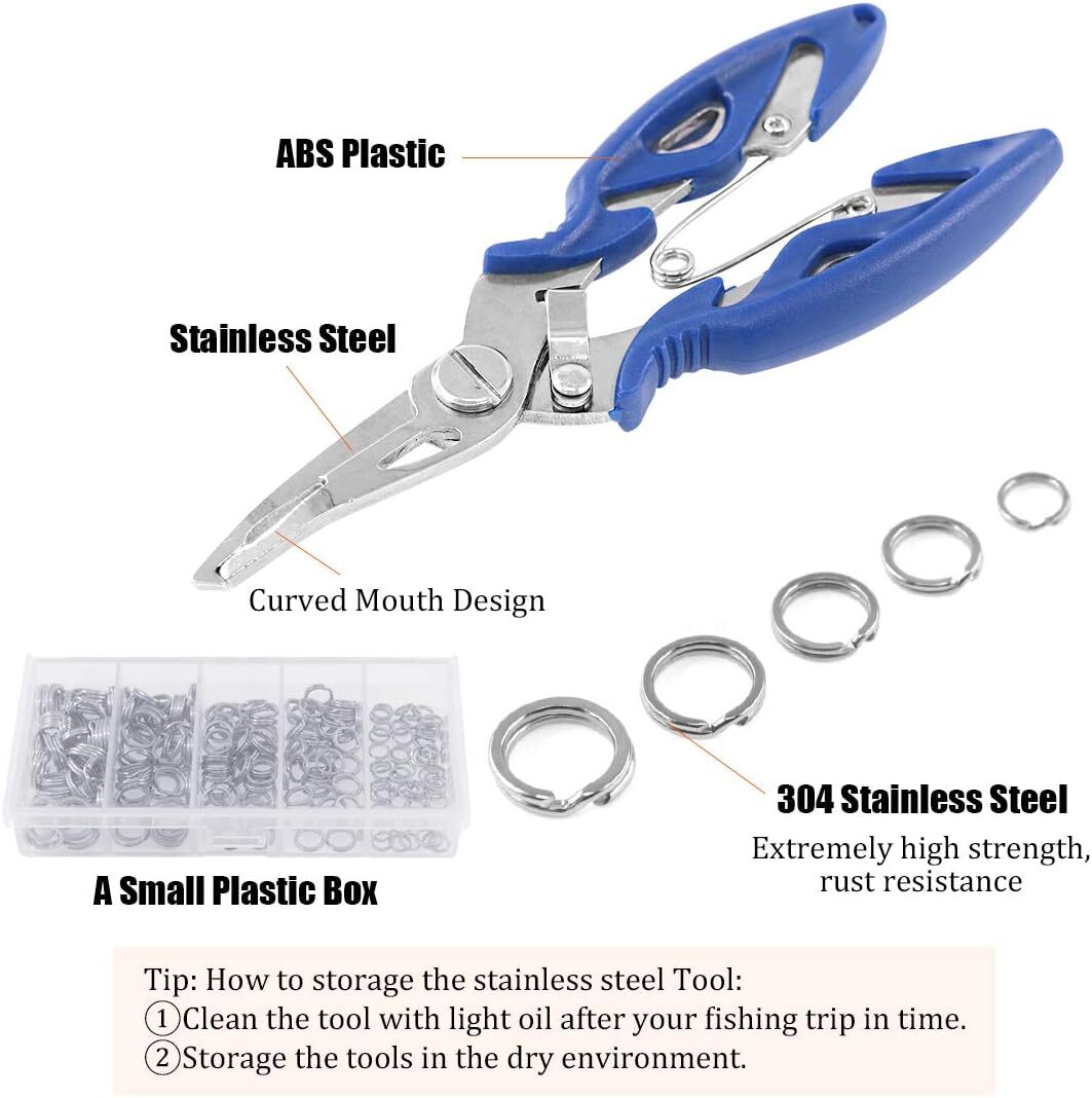 Stainless Steel Fishing Split Rings Set 5 Sizes for Lures & Connectors - 201 Pieces