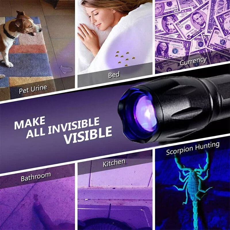 120000lm UV Flashlight Blacklight Torch for Currency Detection Waterproof