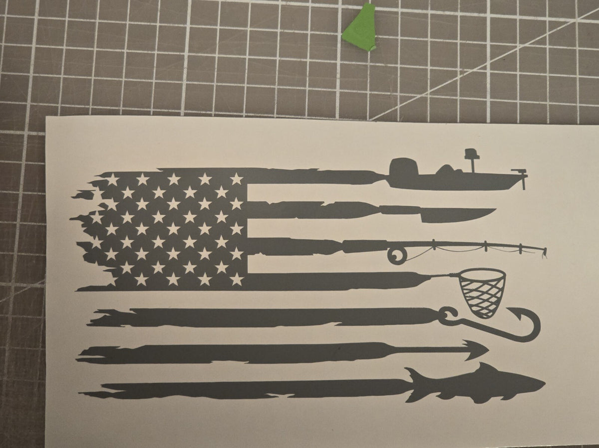 American Flag Car Decal USA Fishing Bumper Sticker - Vehicle Window Graphic