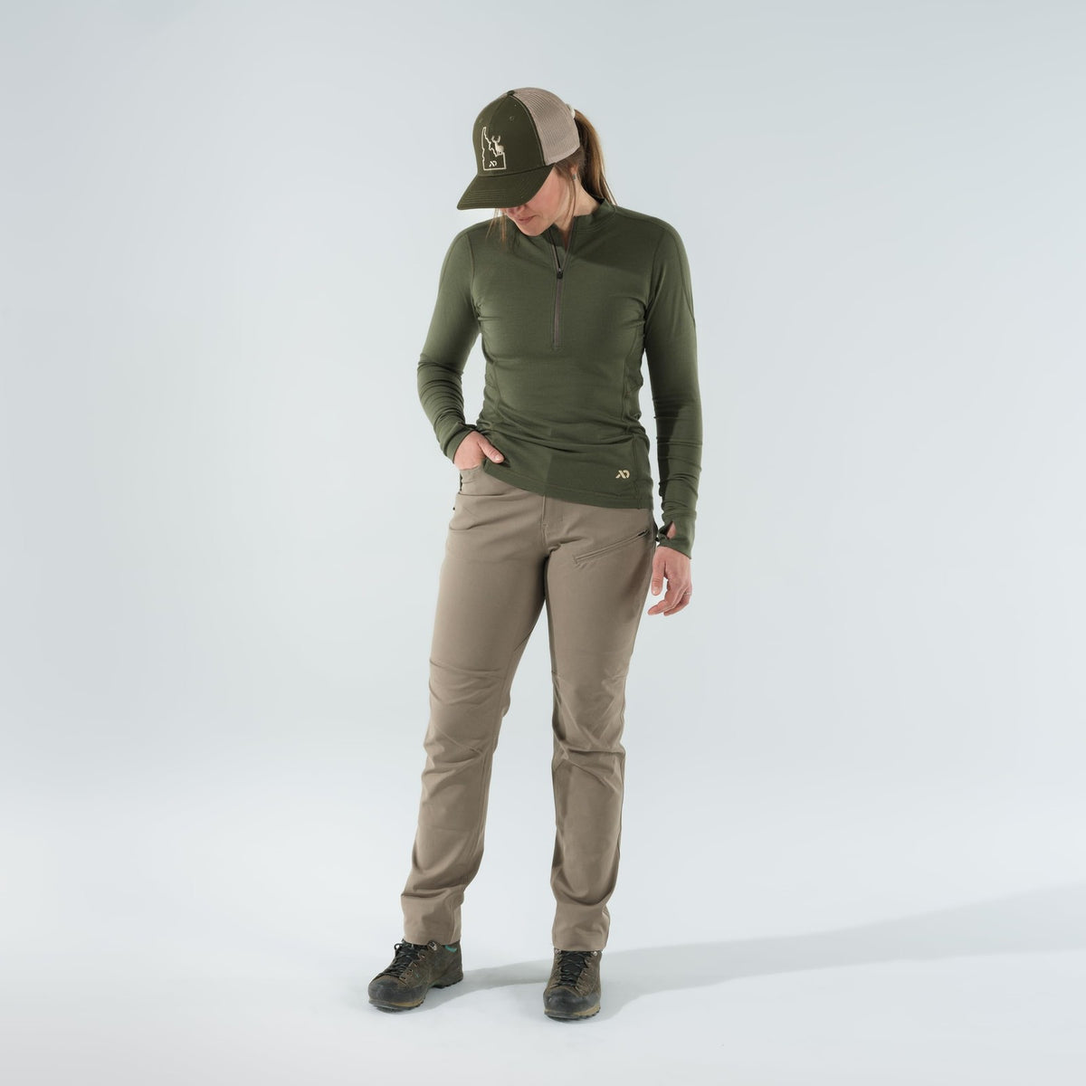 Women's Wick Quarter Zip Pullover - Conifer Green, Lightweight Outdoor Layer