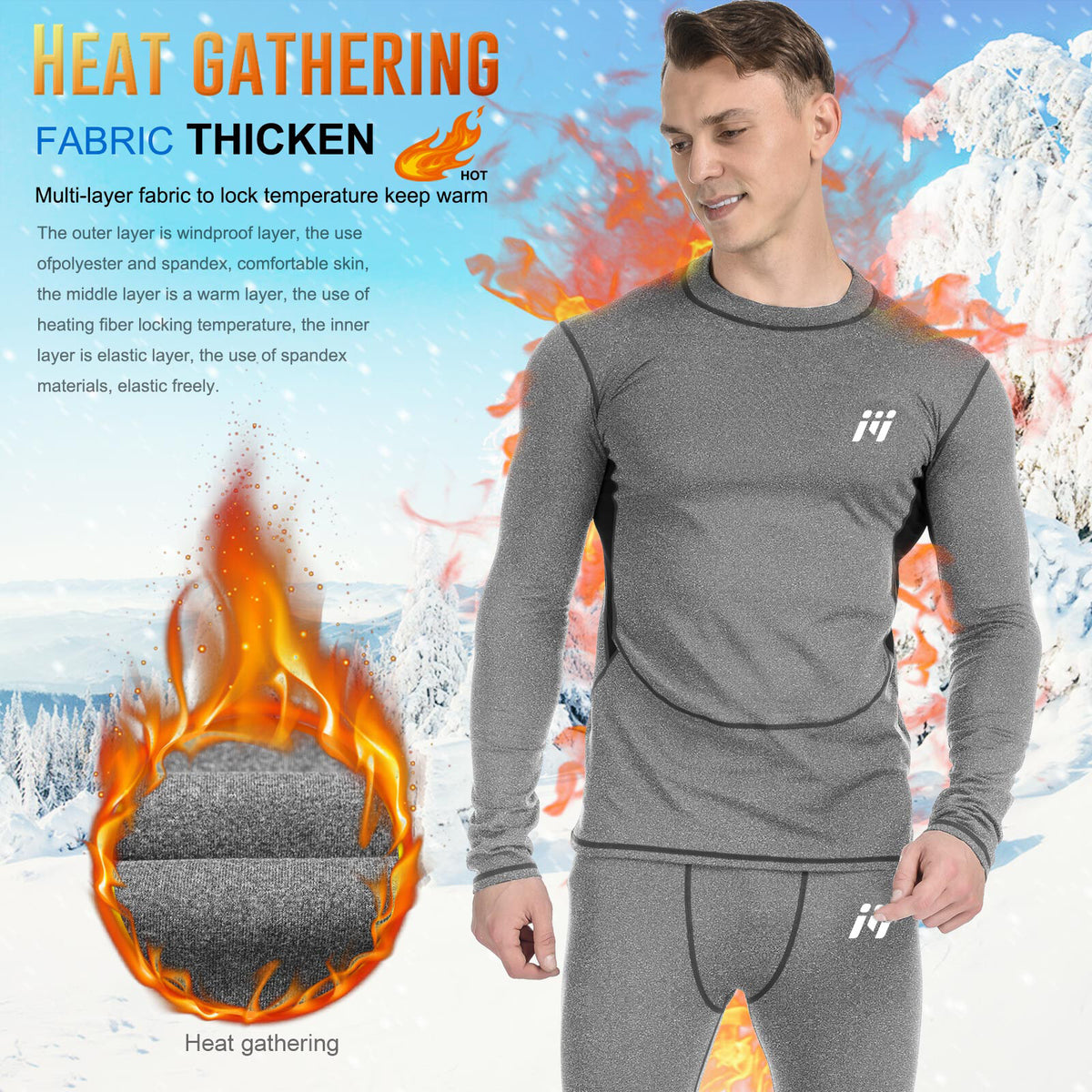 Men's Thermal Long Johns Base Layer Sets for Winter Ski & Cold Weather