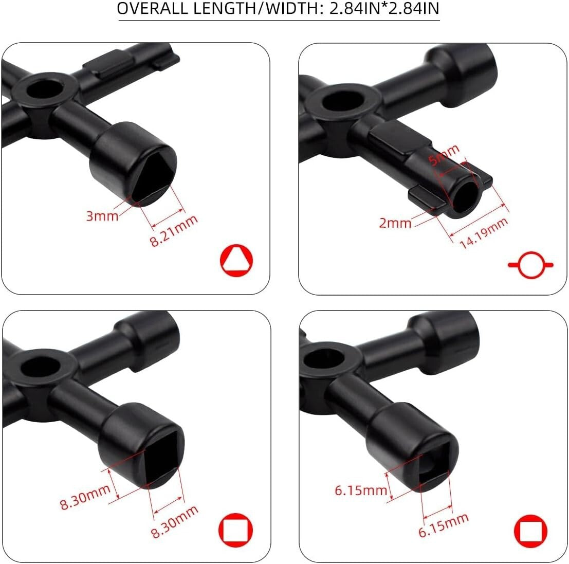 2 Pack Multi-Functional Sillcock Water Keys - 4 Way Square Wrench Tool