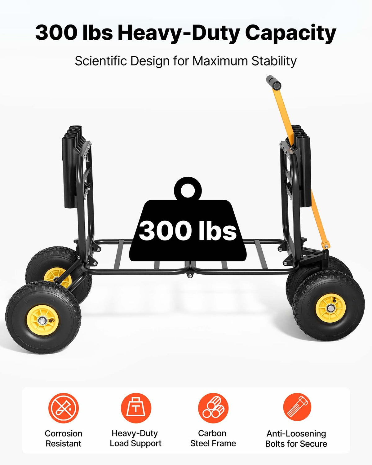 Foldable Fishing Cart 300 lbs with All-Terrain Rubber Wheels and Carbon Steel Frame