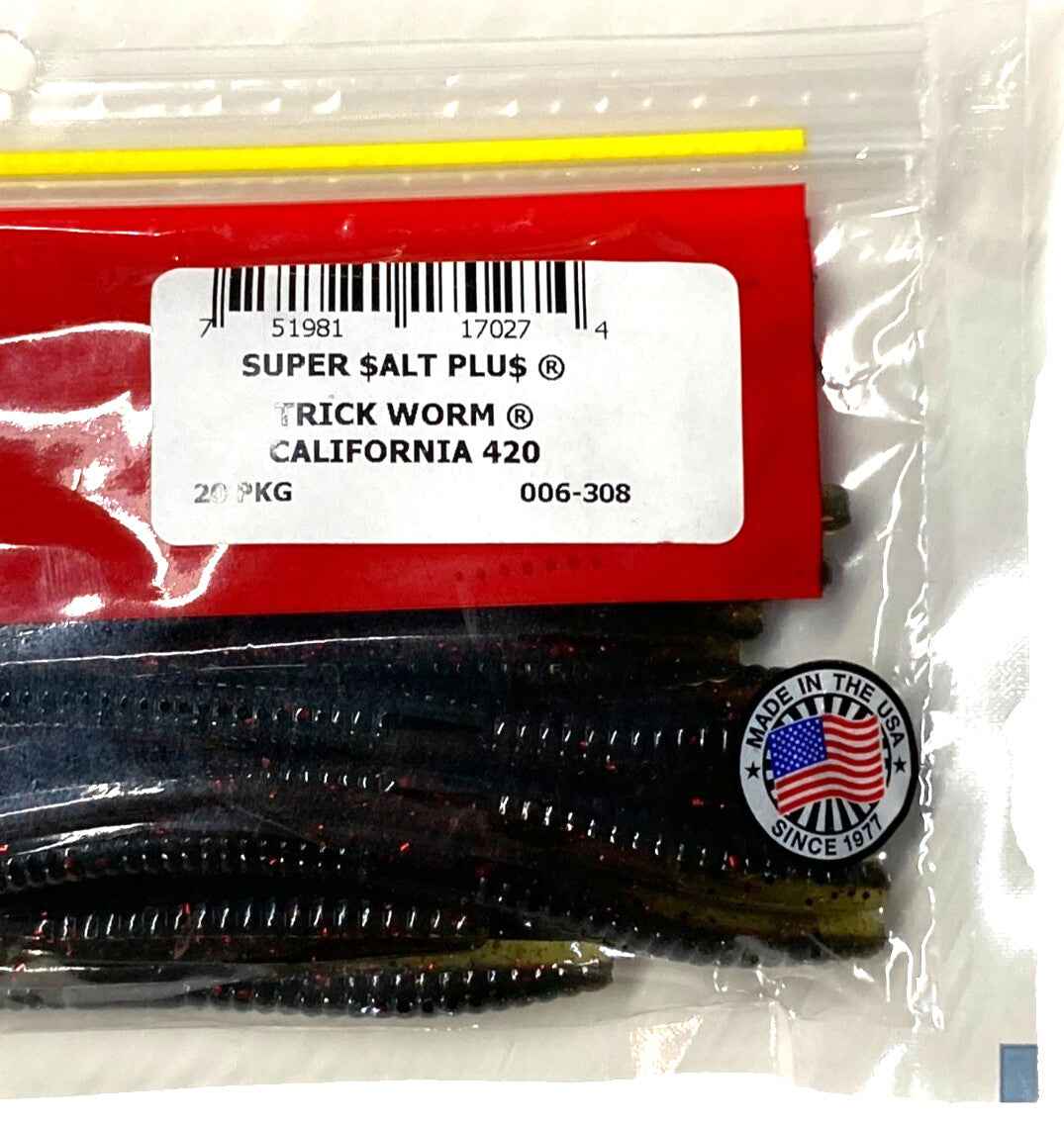 6-Inch Trick Worm Soft Plastic Bait for Fishing - 20 Count California 420