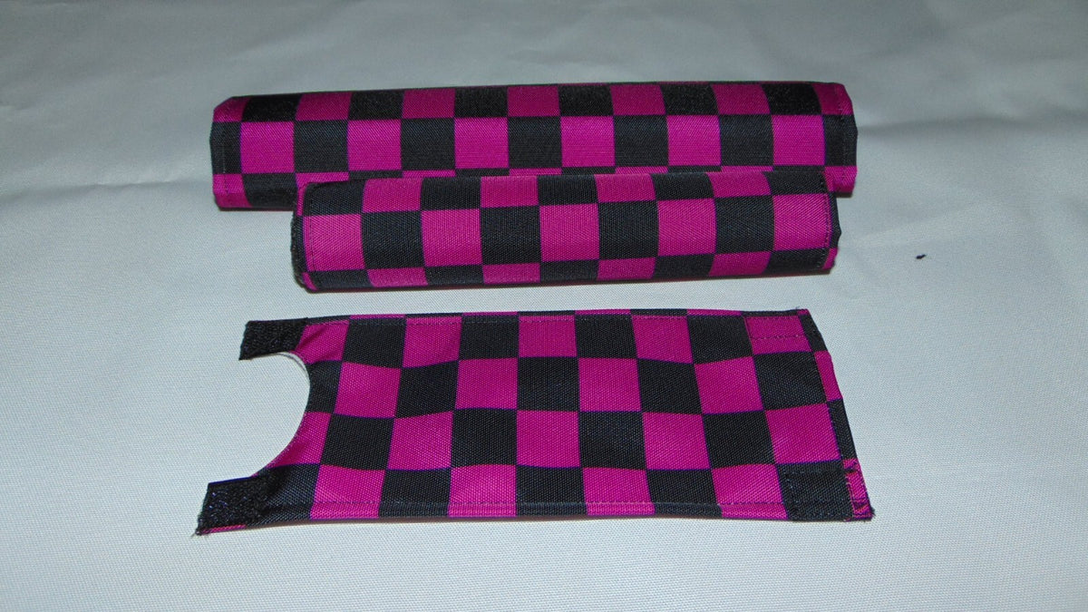 BMX Bike Handlebar Top Tube Pad Set - Checkerboard Black Purple Foam Included