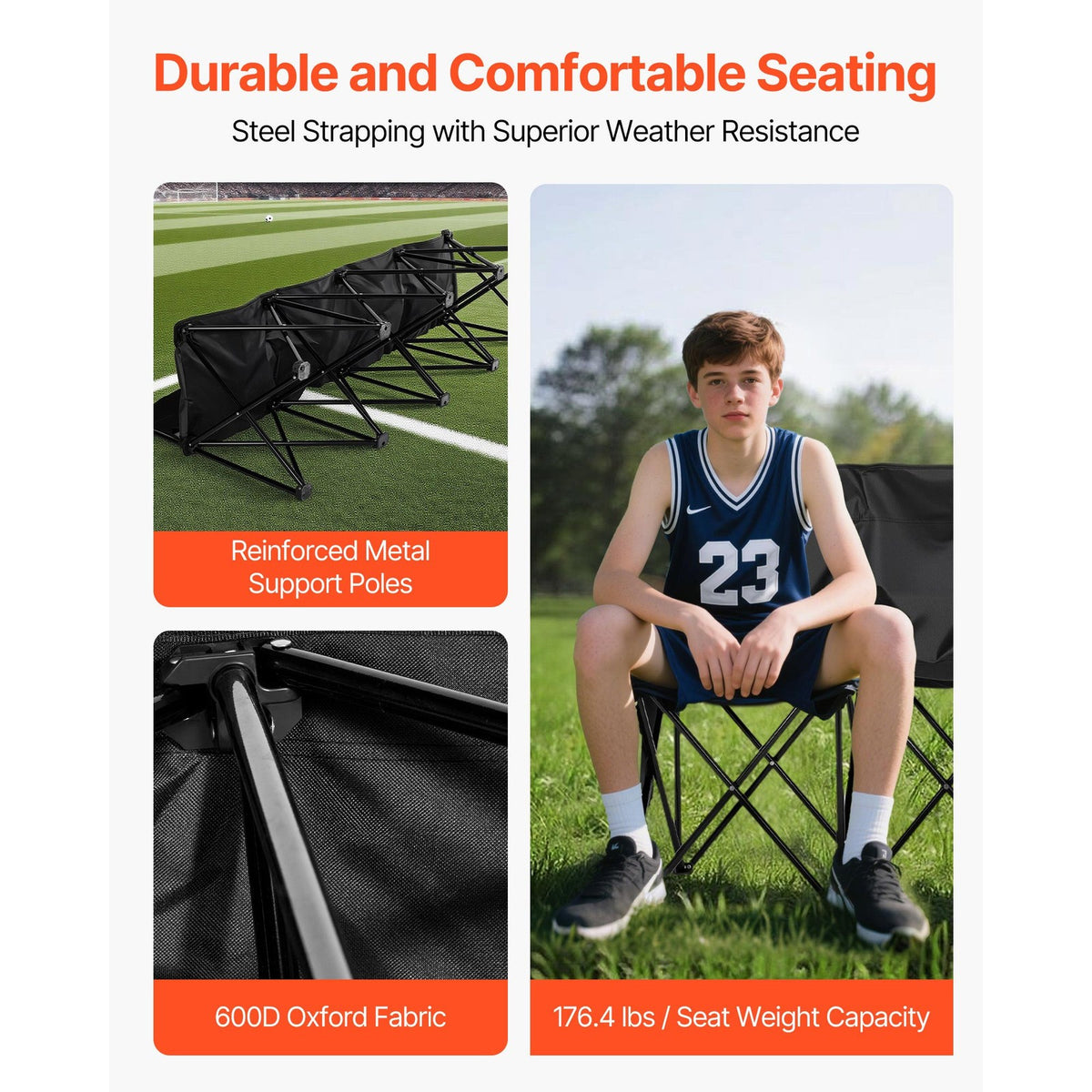 4-Seat Folding Sports Bench with Side Pockets and Carry Bag