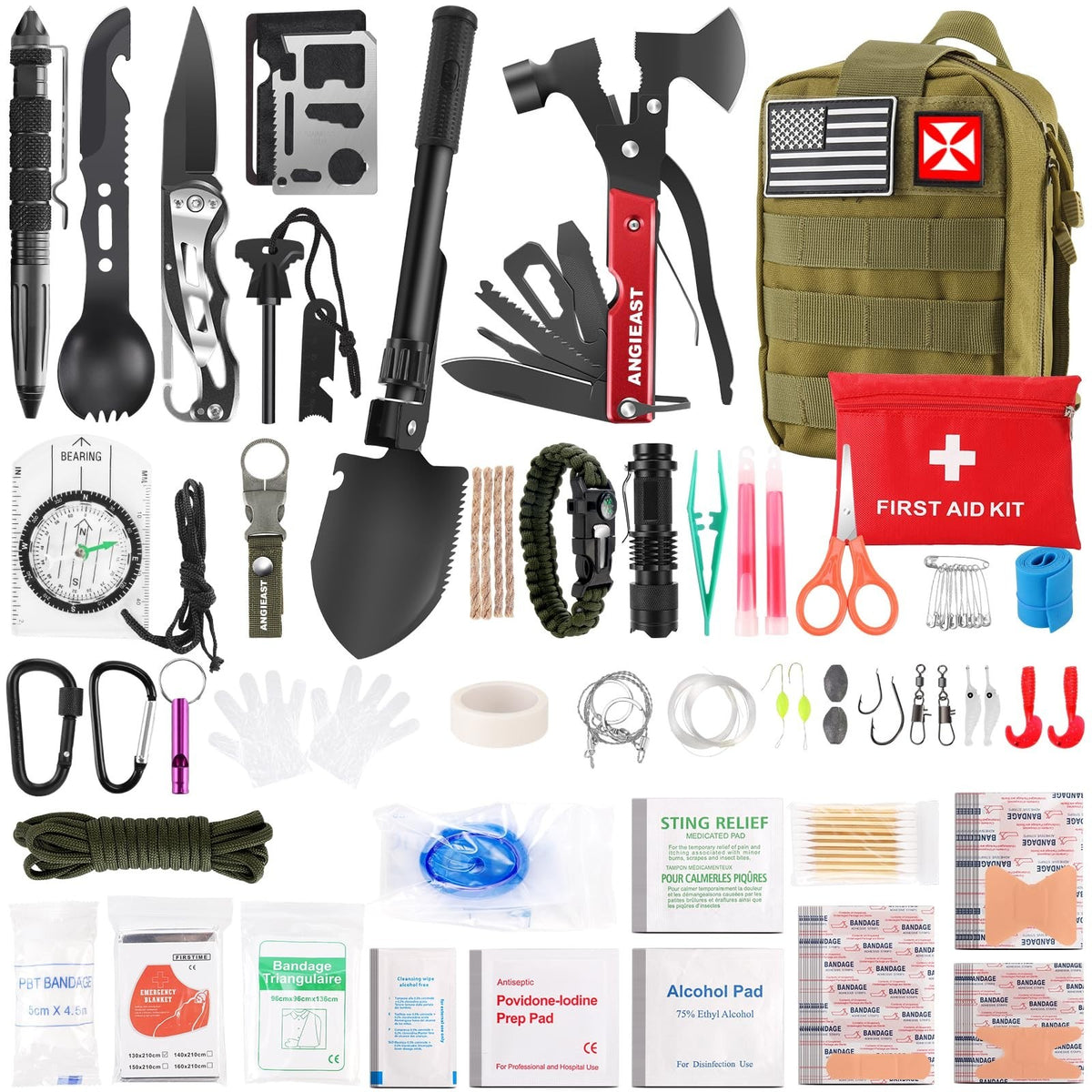 256-Piece Survival & First Aid Kit with Trauma Tools for Camping and Emergency