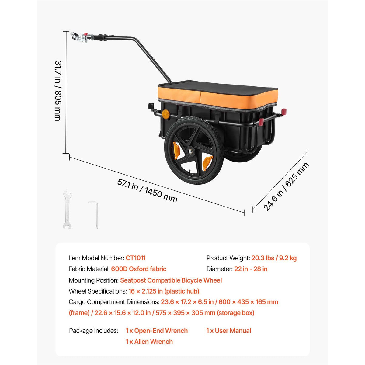 Bike Cargo Trailer 88 lbs 2-in-1 Bicycle Wagon for 22-28 inch Wheels