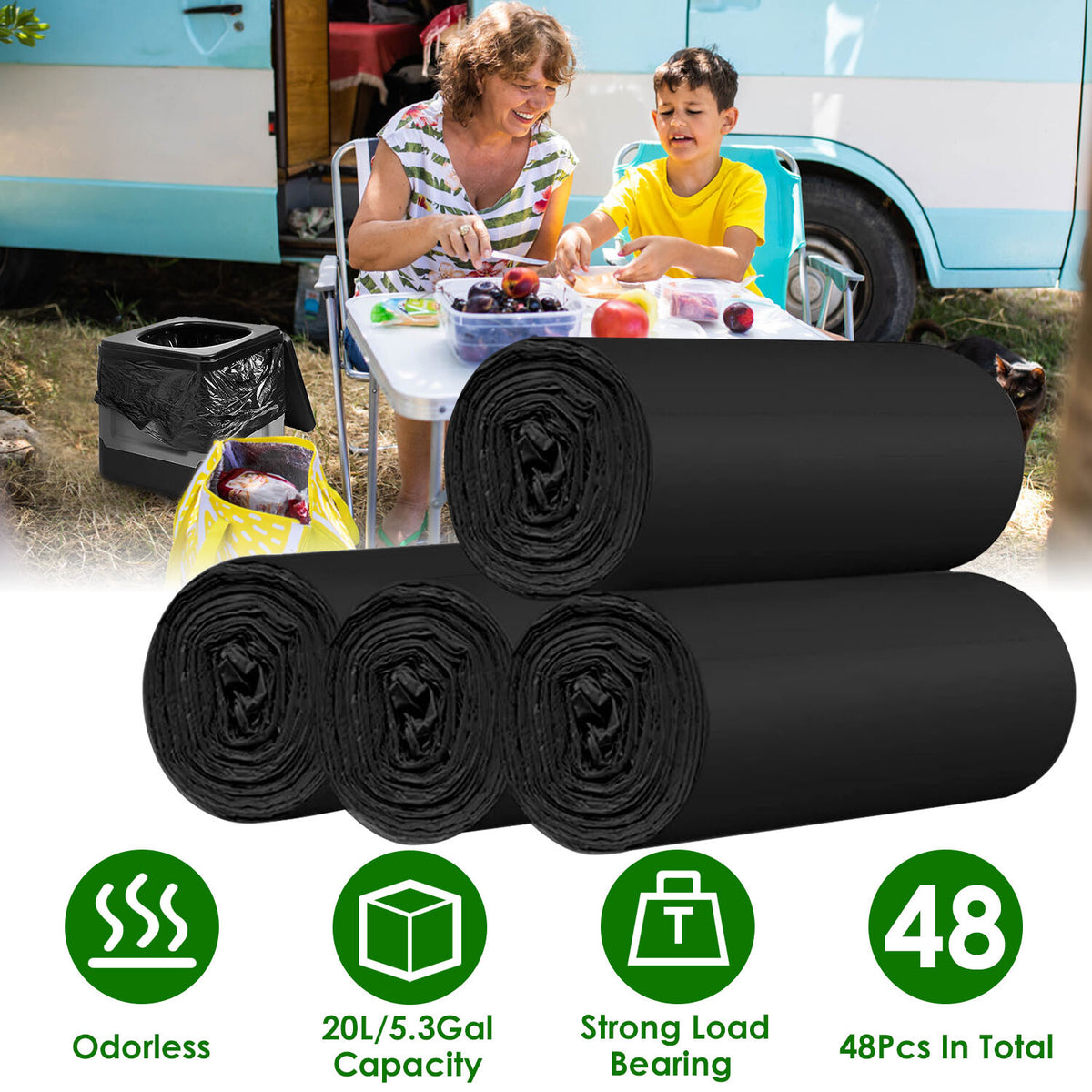 Portable Outdoor Emergency Toilet with Lid and 48 Trash Bags for Camping Travel