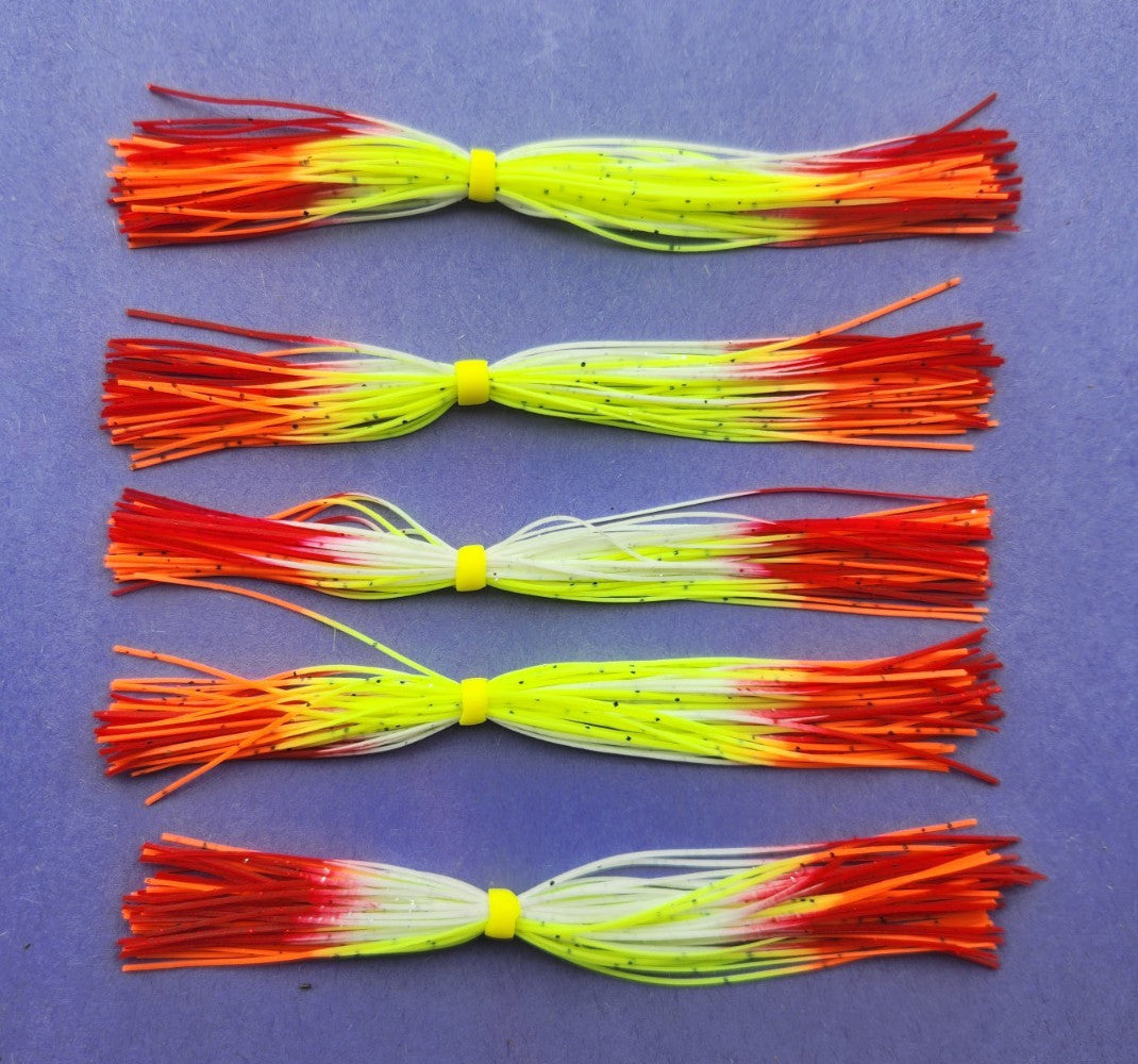 Fishing Skirts for Spinnerbaits and Jigs - 5 Inch Silicone with Glitter - White Chart/Red Lime Tip