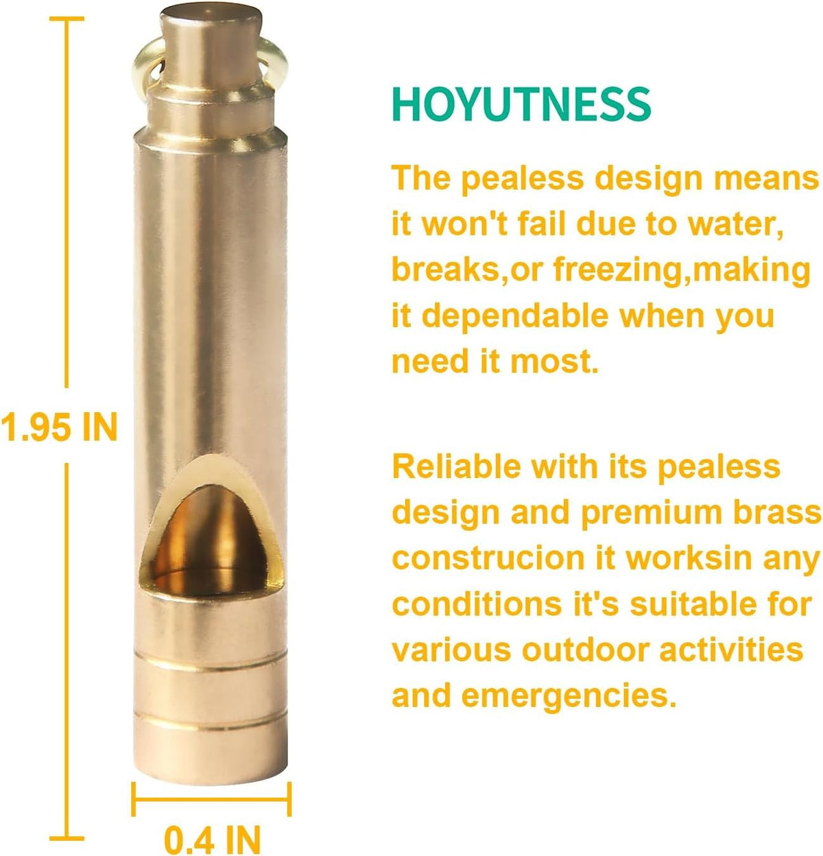 Loud Emergency Brass Whistle 125 dB Survival Keychain for Outdoor & Safety
