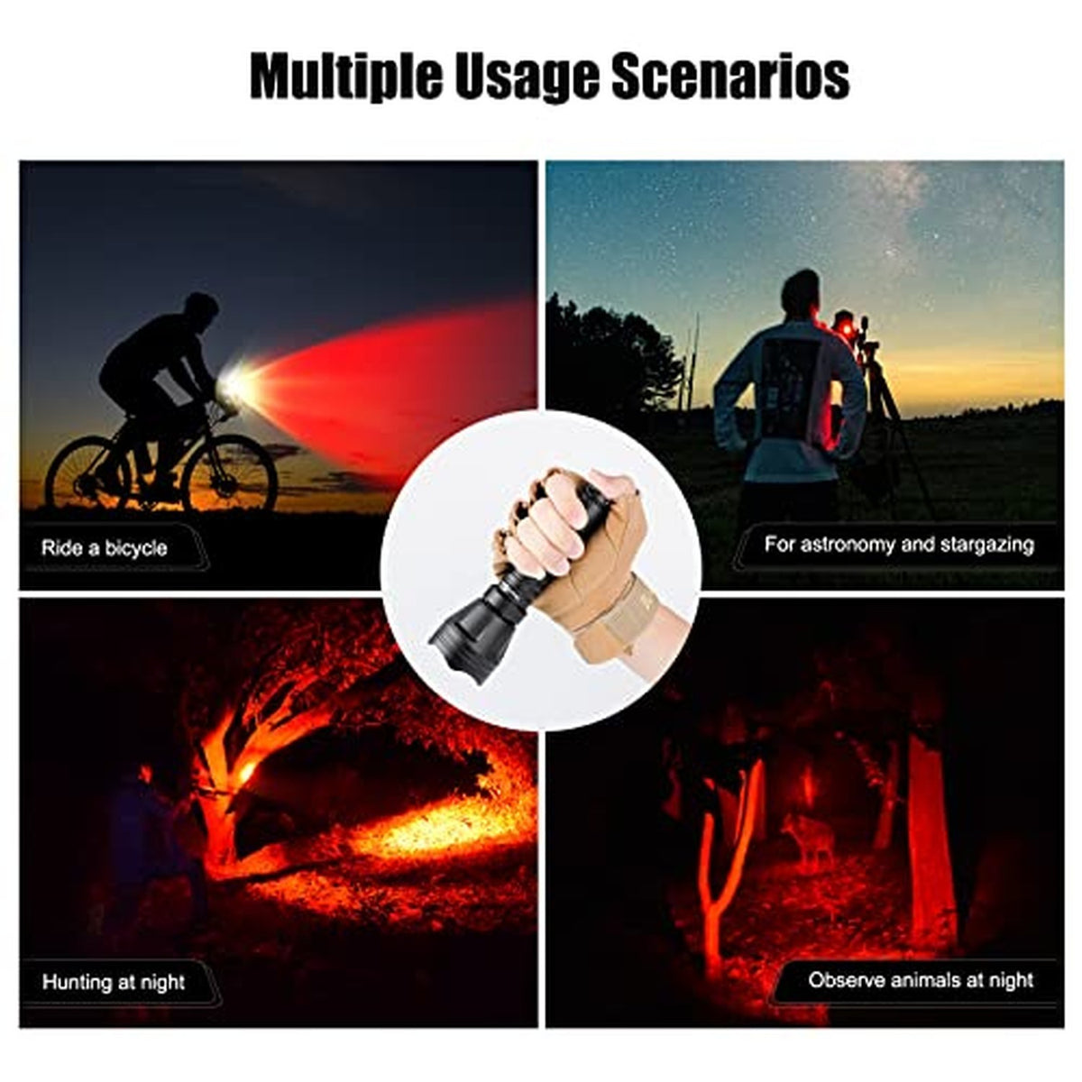 Long Range Red Light Flashlight for Night Hunting - Zoomable, Weatherproof LED