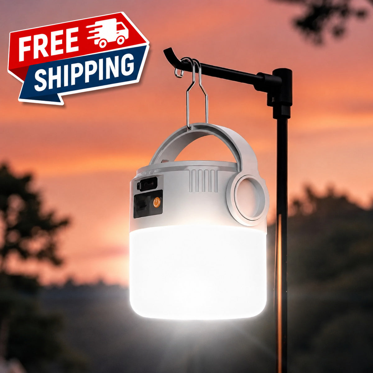Portable Solar Rechargeable LED Camping Lantern with USB & Digital Display