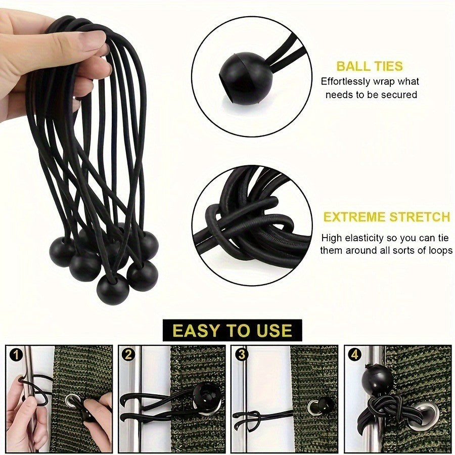 Heavy Duty Black Bungee Cord with Balls - 4 Inch Tie Down Straps for Tarp and Outdoor Use