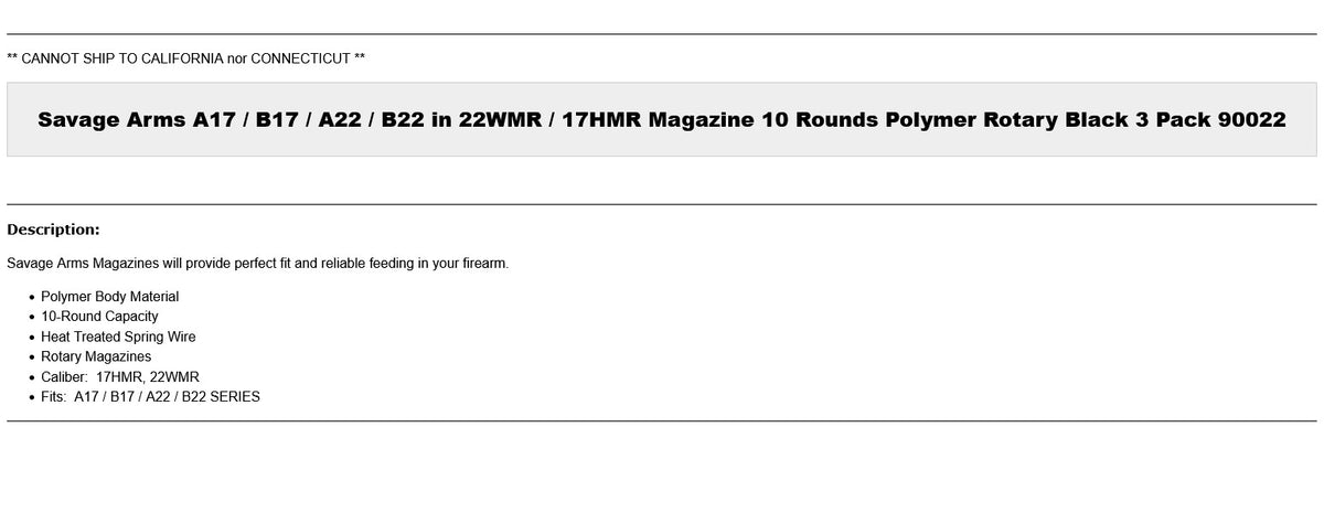 10-Round Polymer Magazine for Savage A17 & B17 Rifles - 3 Pack