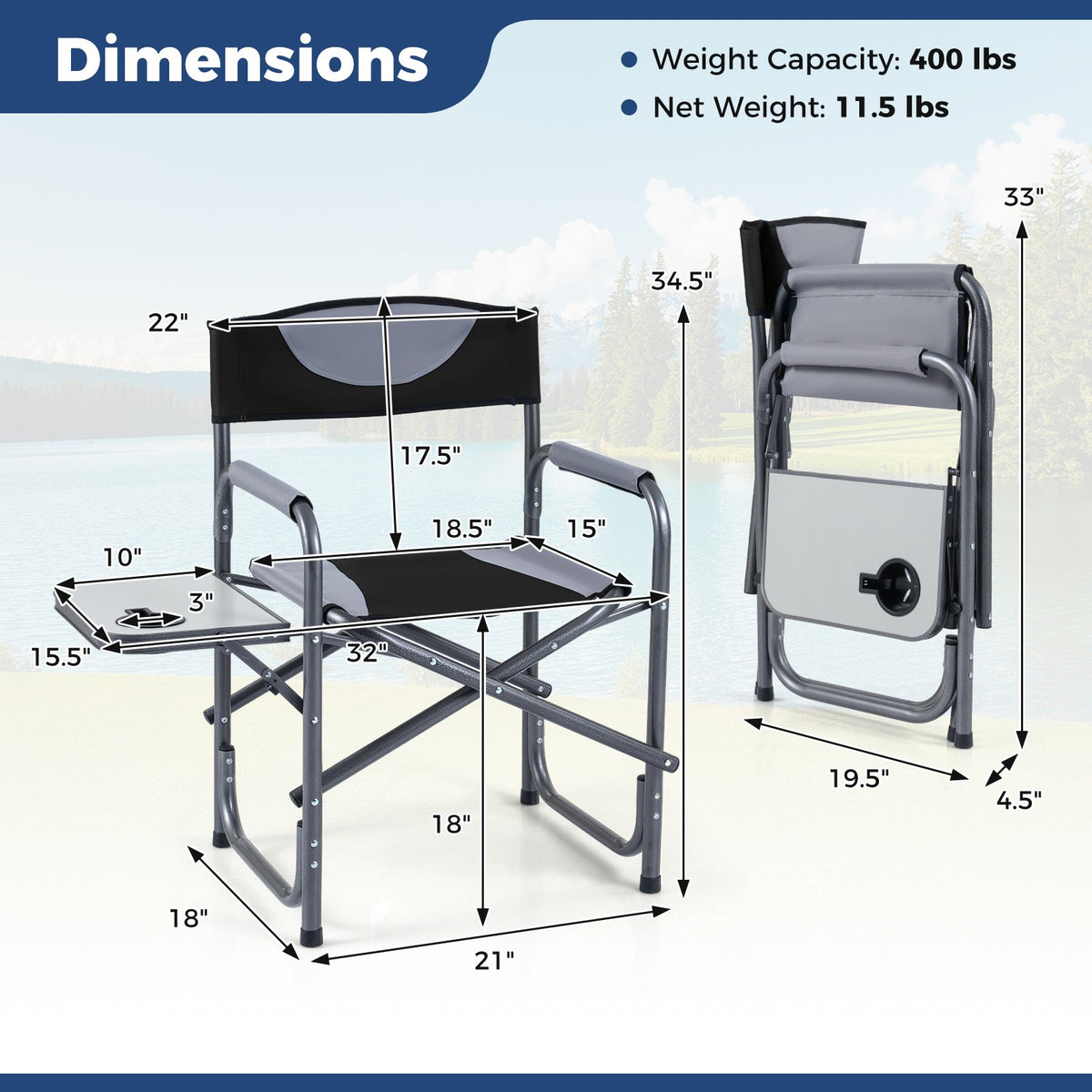 Portable Folding Camping Chair with Side Table - Lightweight Outdoor Seating