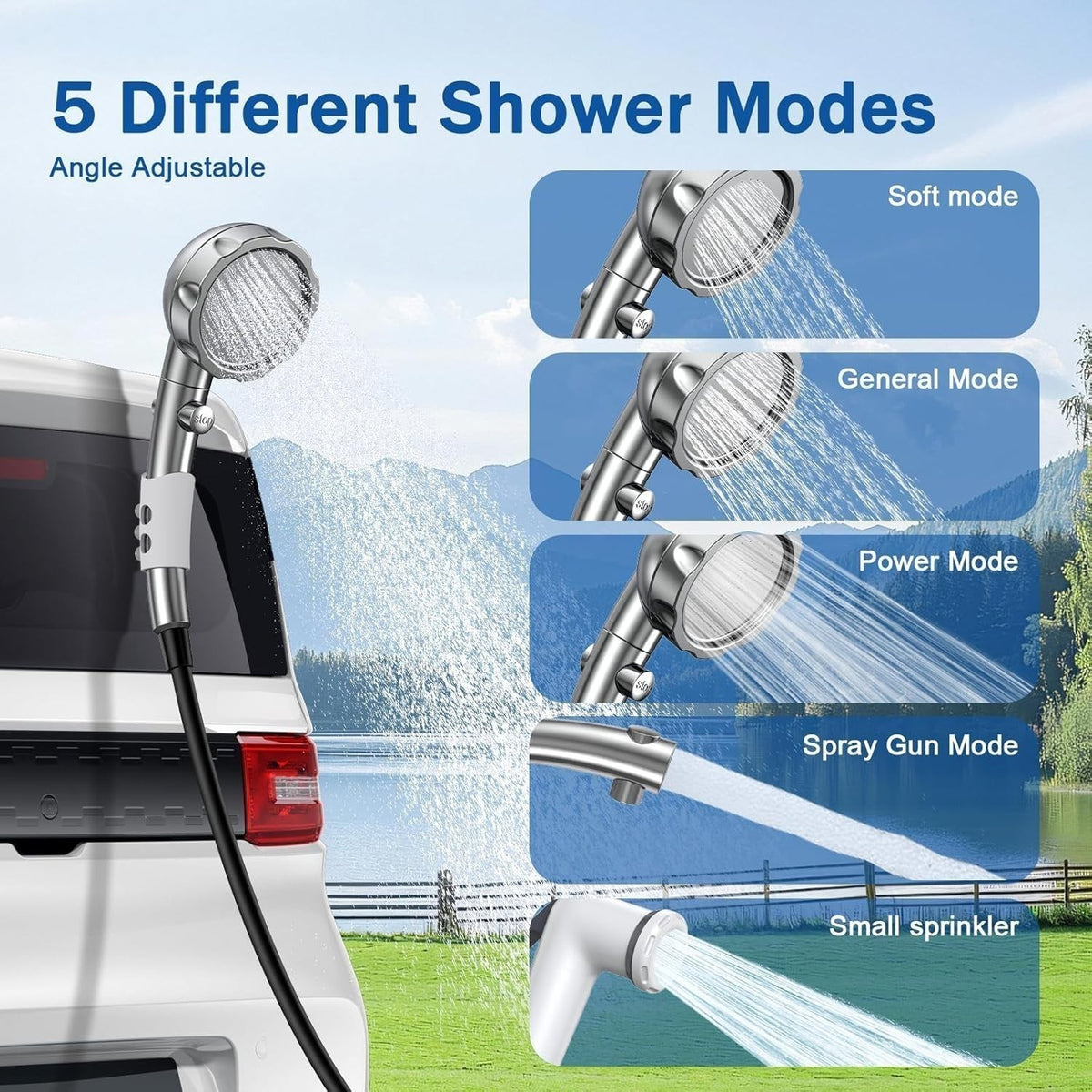 Portable Camping Shower Pump with Rechargeable 9000mAh Battery & Digital Display