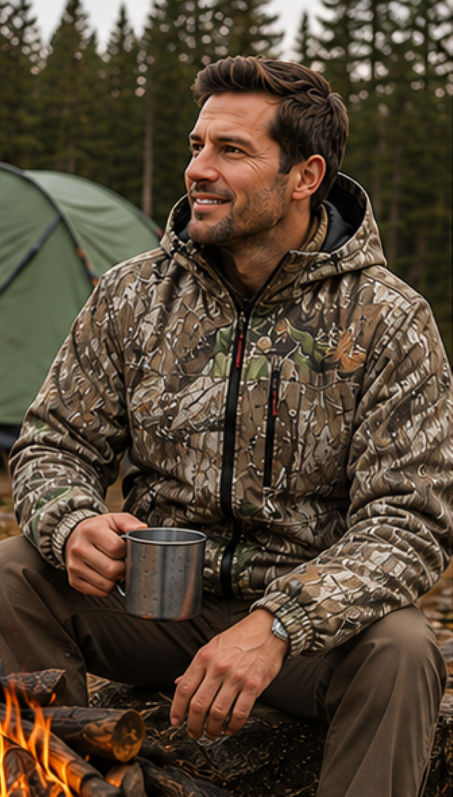 Insulated Camo Cotton Twill Jacket for Men - Quilted Lining, Mossy Oak Pattern