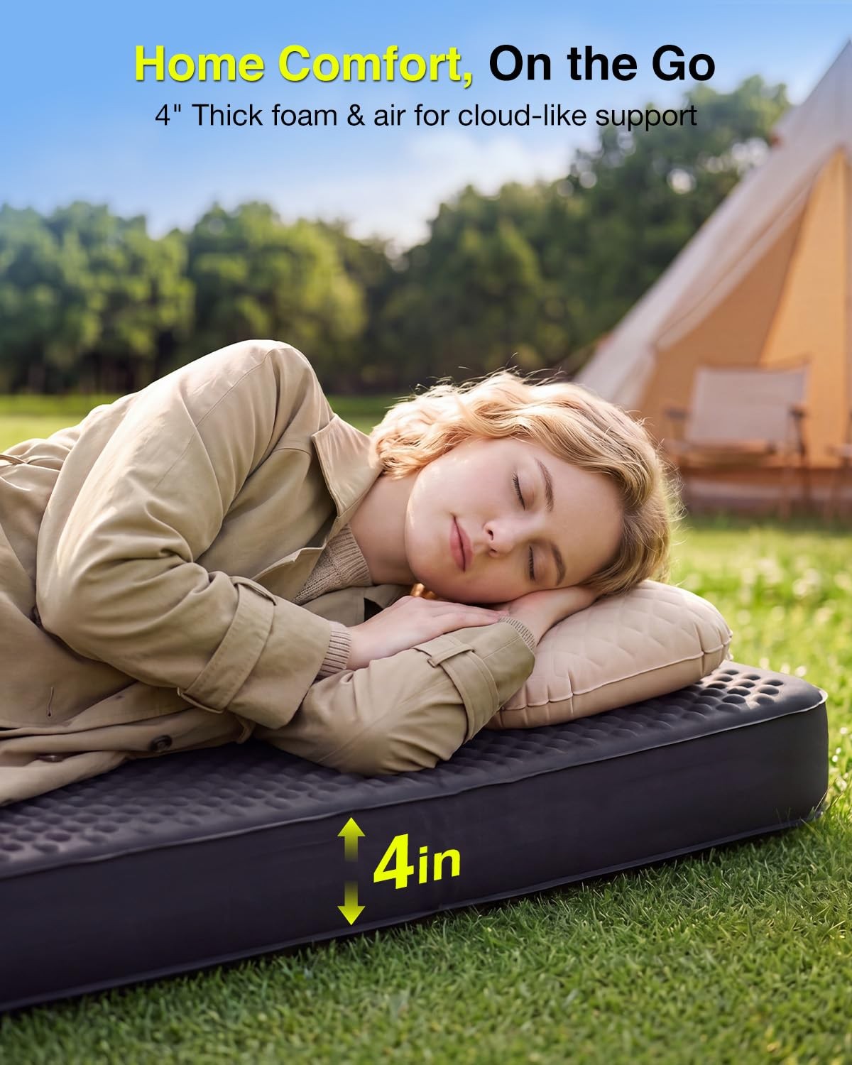 Self Inflating Camping Sleeping Pad 80x30x4 Inches with Electric Pump