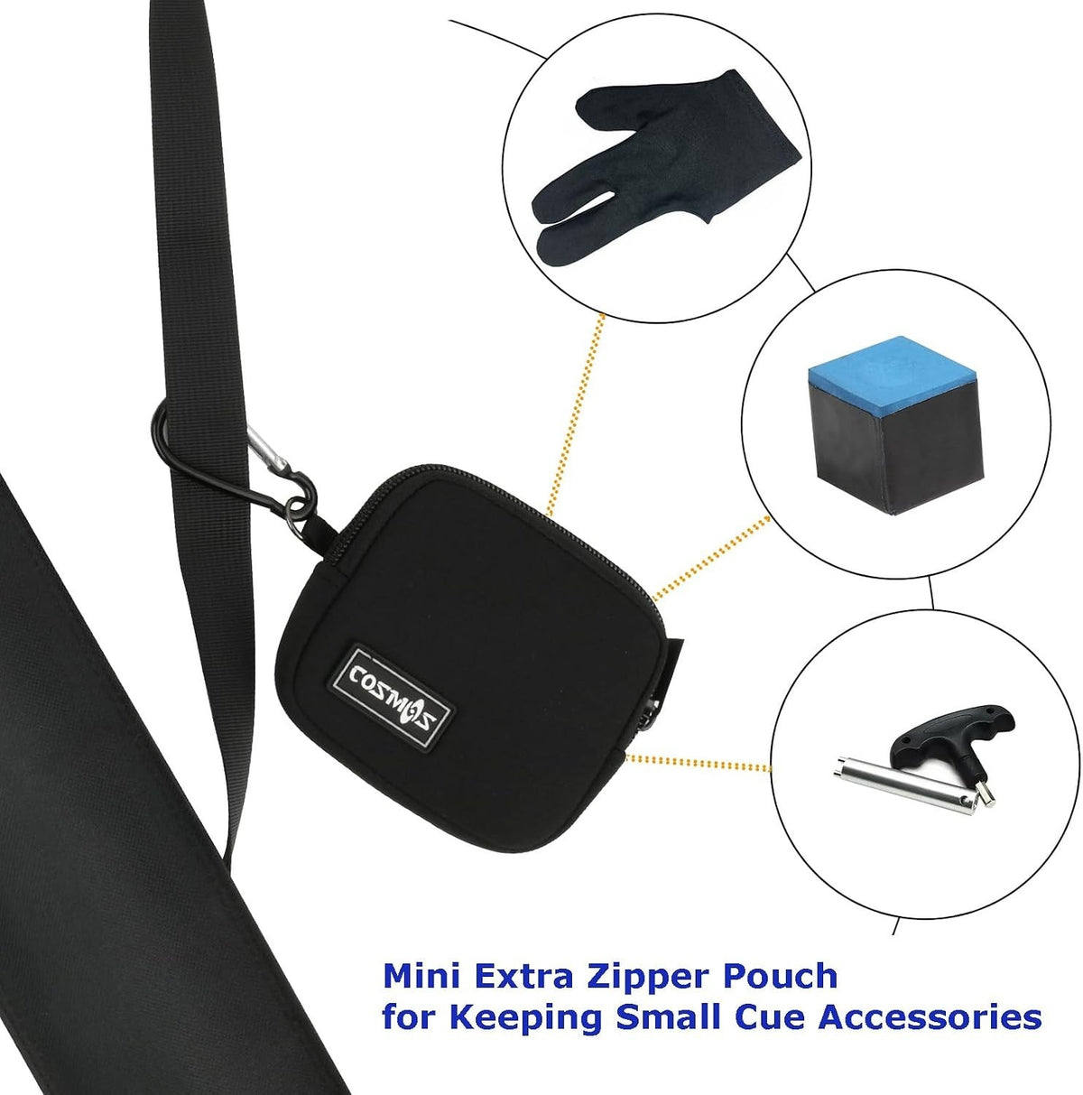 Classic Black Cue Stick Storage Bag for 1 Butt + Shaft, 2 Compartments