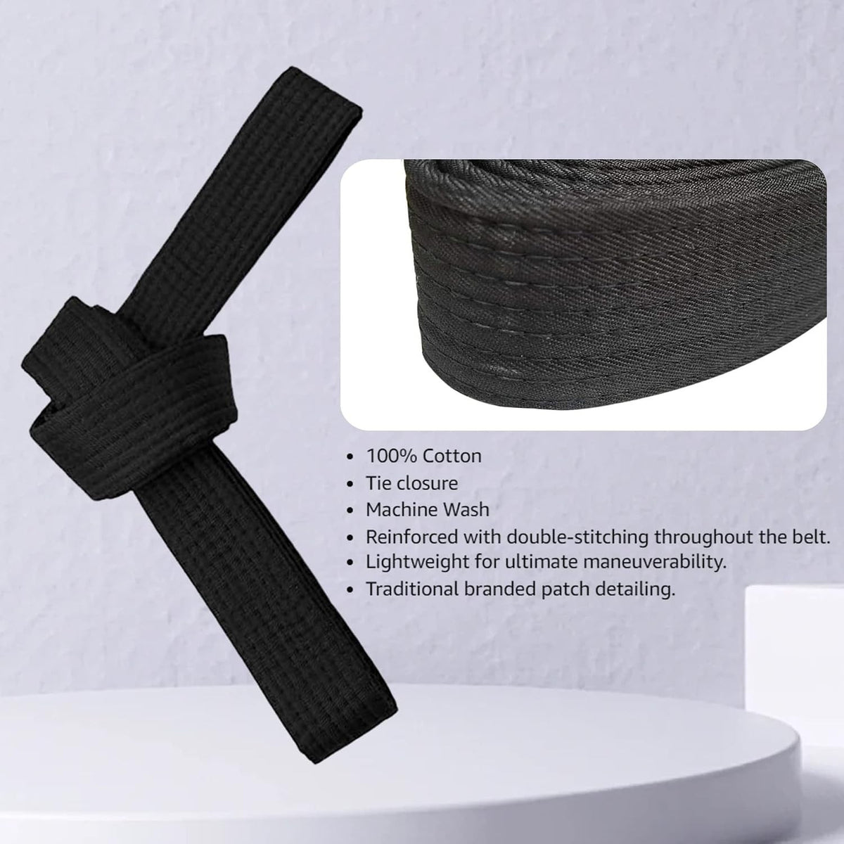 8.6ft Black Martial Arts Belt for Karate Taekwondo Judo Double Wrap