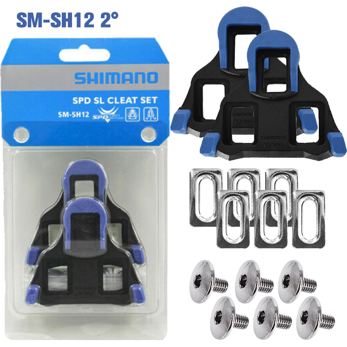 Shimano SPD-SL Road Bike Cleats 2 Degree Float for Pedals - Blue & Black