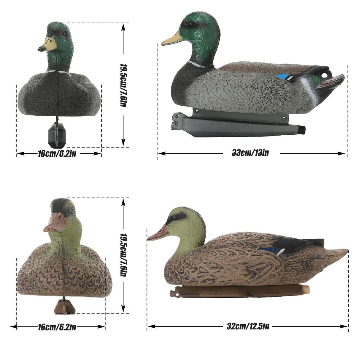 Mallard Duck Decoys Set - Realistic Plastic Outdoor Hunting Attractants