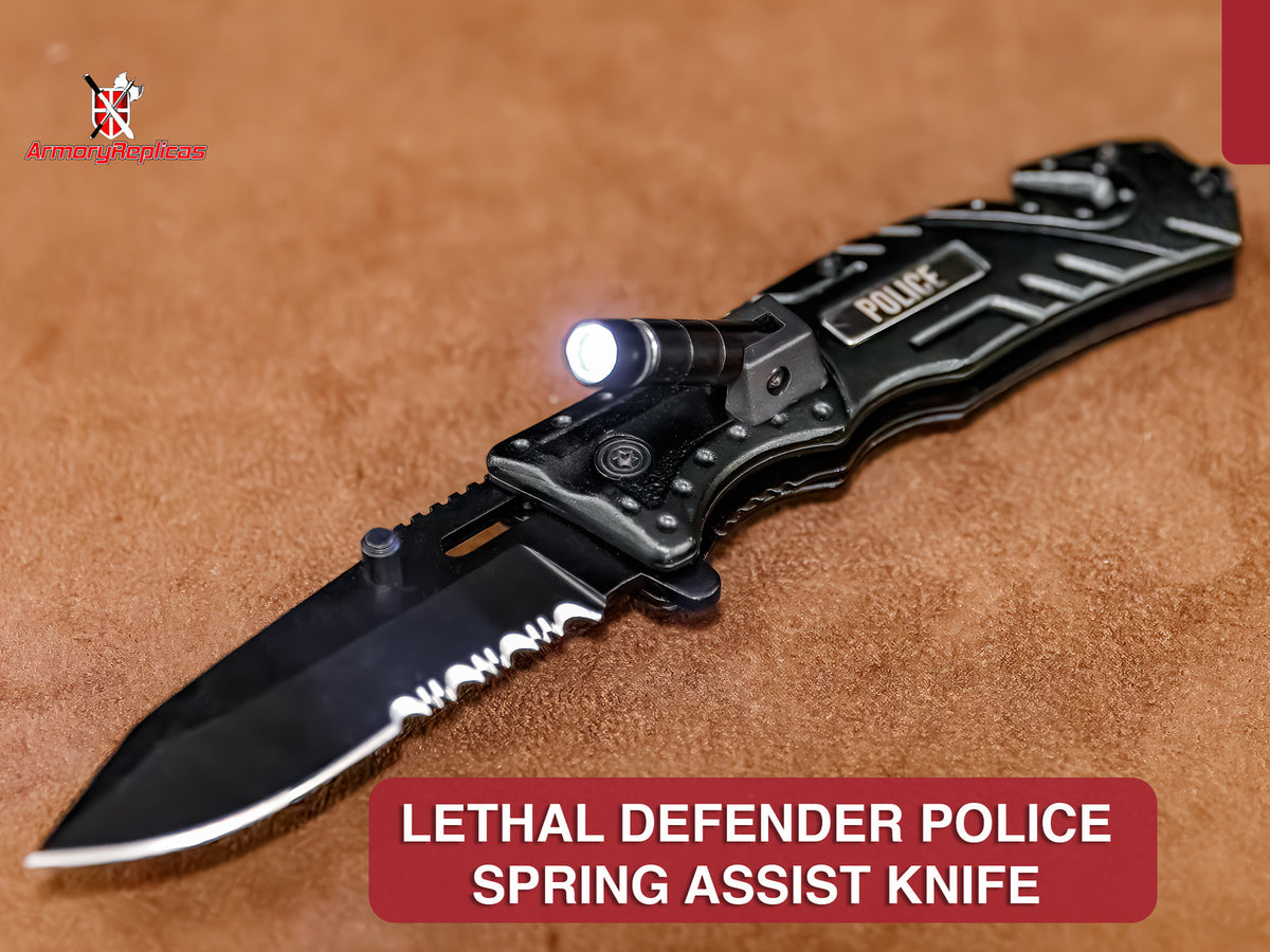 Emergency Tactical Knife with LED Light, Glass Breaker & Seat Belt Cutter