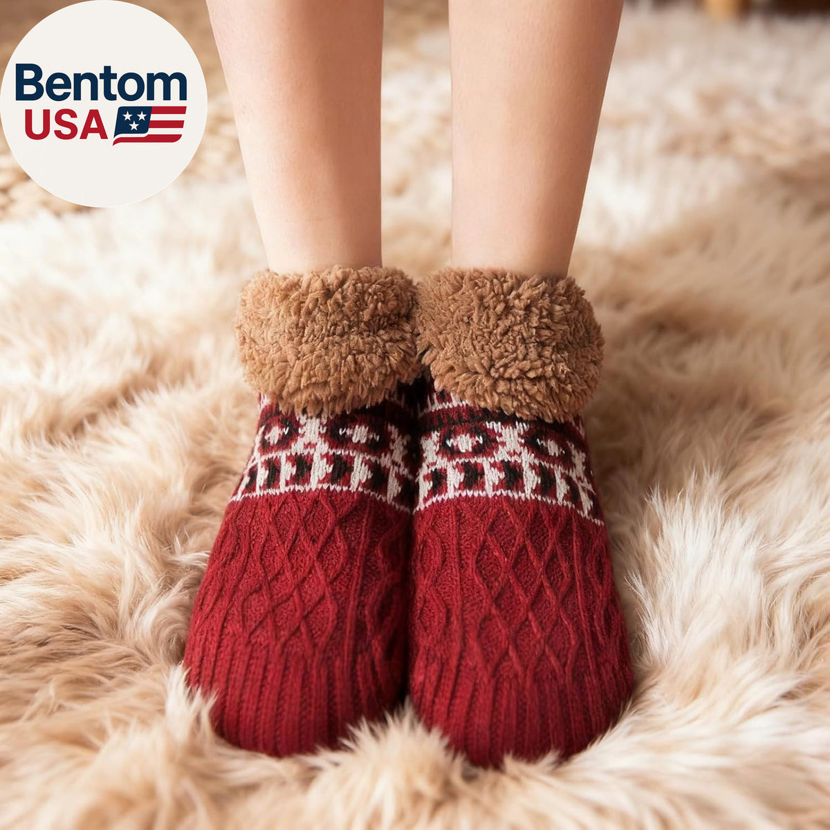 USB Heated Fleece Socks - Thermal Winter Slippers with Anti-Slip Soles