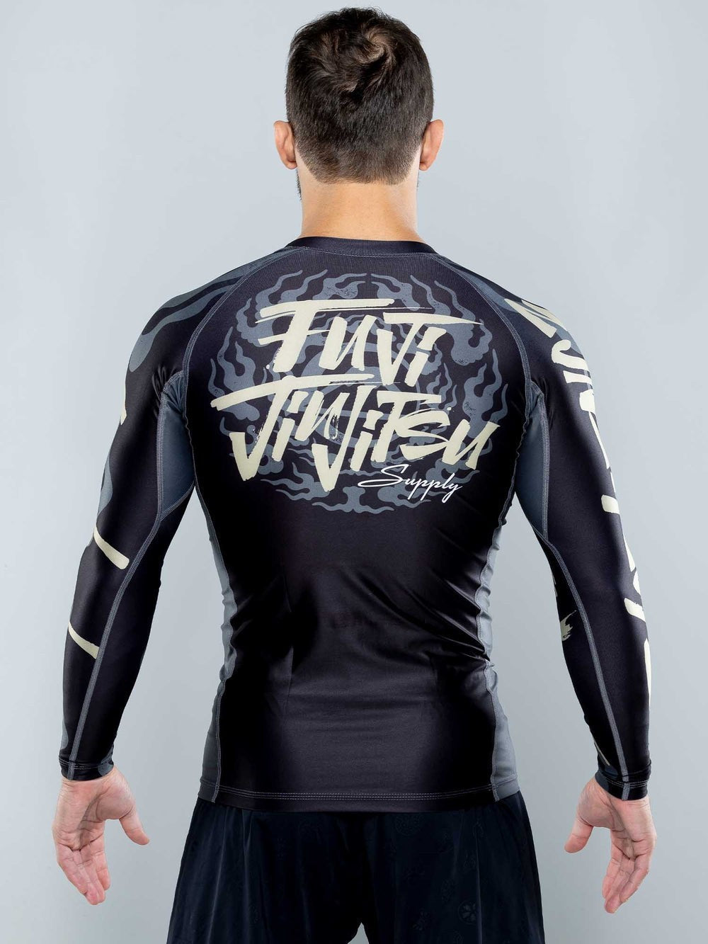 Mens MMA Rashguard Long Sleeve Workout Shirt for Jiu Jitsu & BJJ - Black